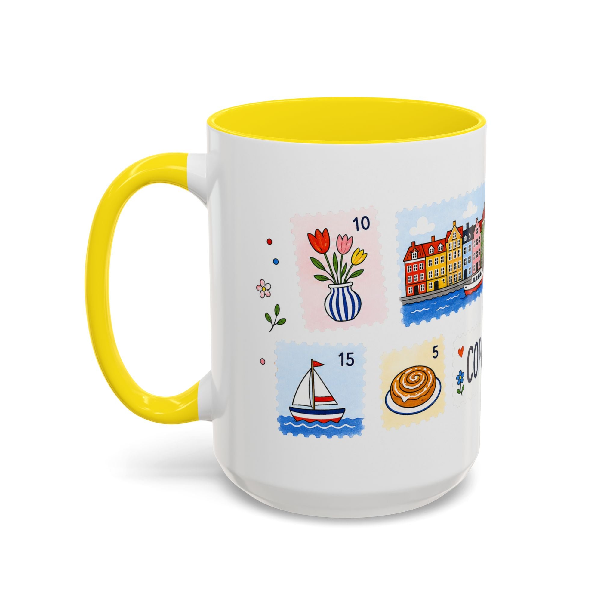 Copenhagen Coffee Mug | Postage Stamp Collage Mug | Travel Souvenir Accent Cup 11oz 15oz