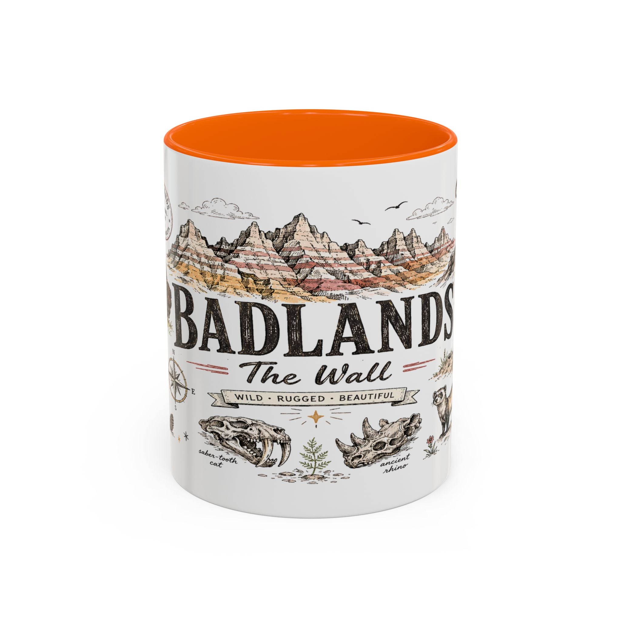 Badlands National Park Coffee Mug | South Dakota Prairie Fossil Hiking Gift | Accent Color Ceramic 11oz 15oz
