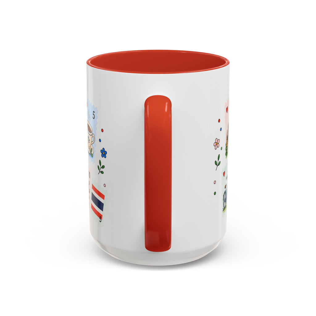 Chiang Mai Coffee Mug | Postage Stamp Collage Mug | Travel Souvenir Accent Cup 11oz 15oz