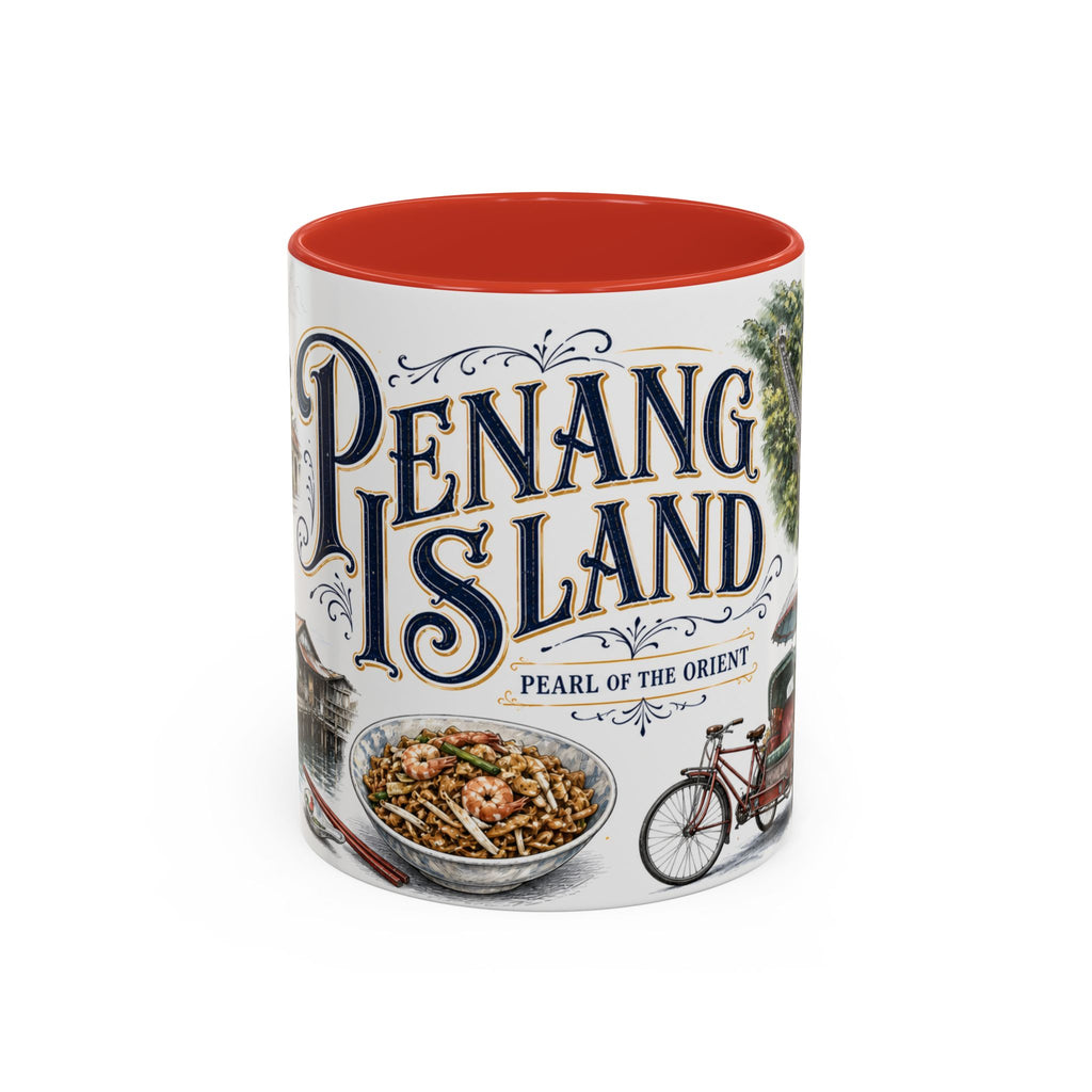 Penang Island Coffee Mug | Malaysia Travel Souvenir | Vintage Illustrated City Gift | 11 oz 15 oz Accent Mug