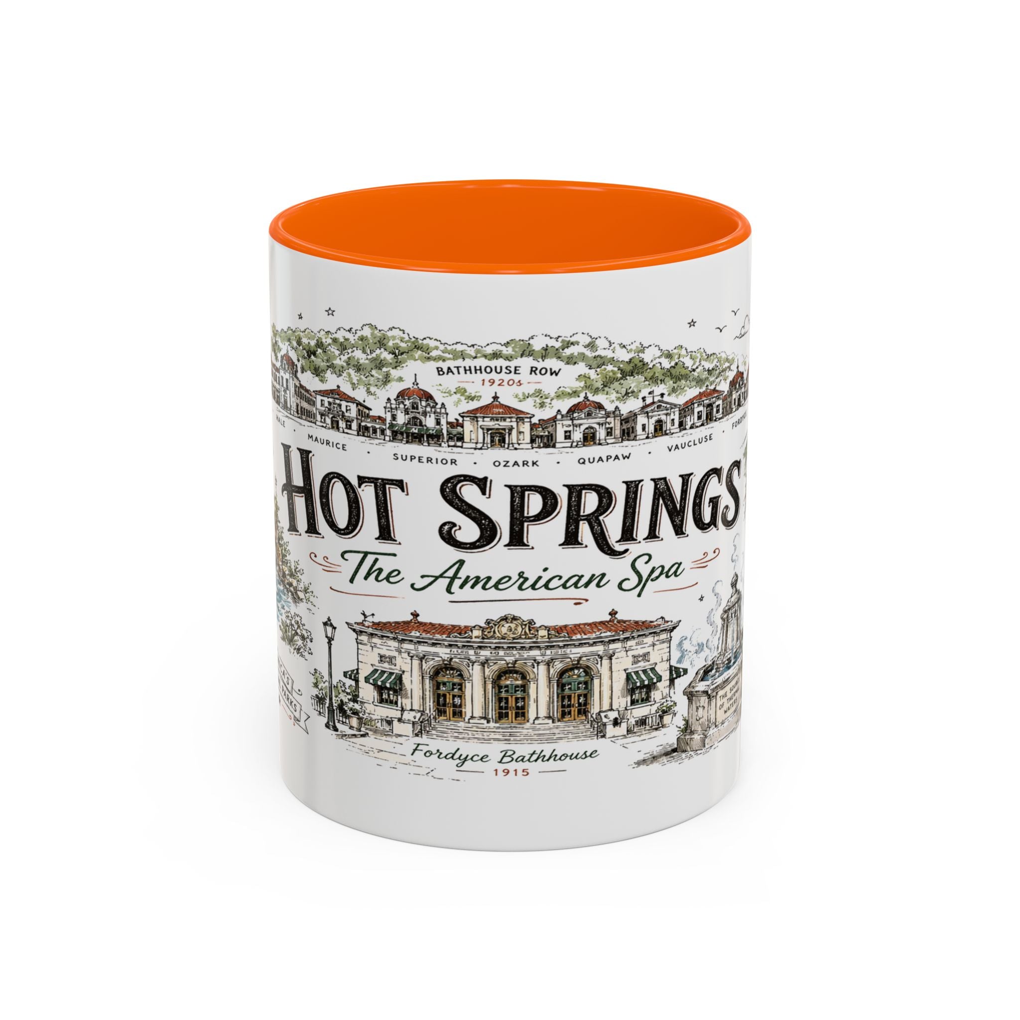 Hot Springs National Park Coffee Mug | Arkansas Thermal Spring Spa Gift | Accent Color Ceramic 11oz 15oz