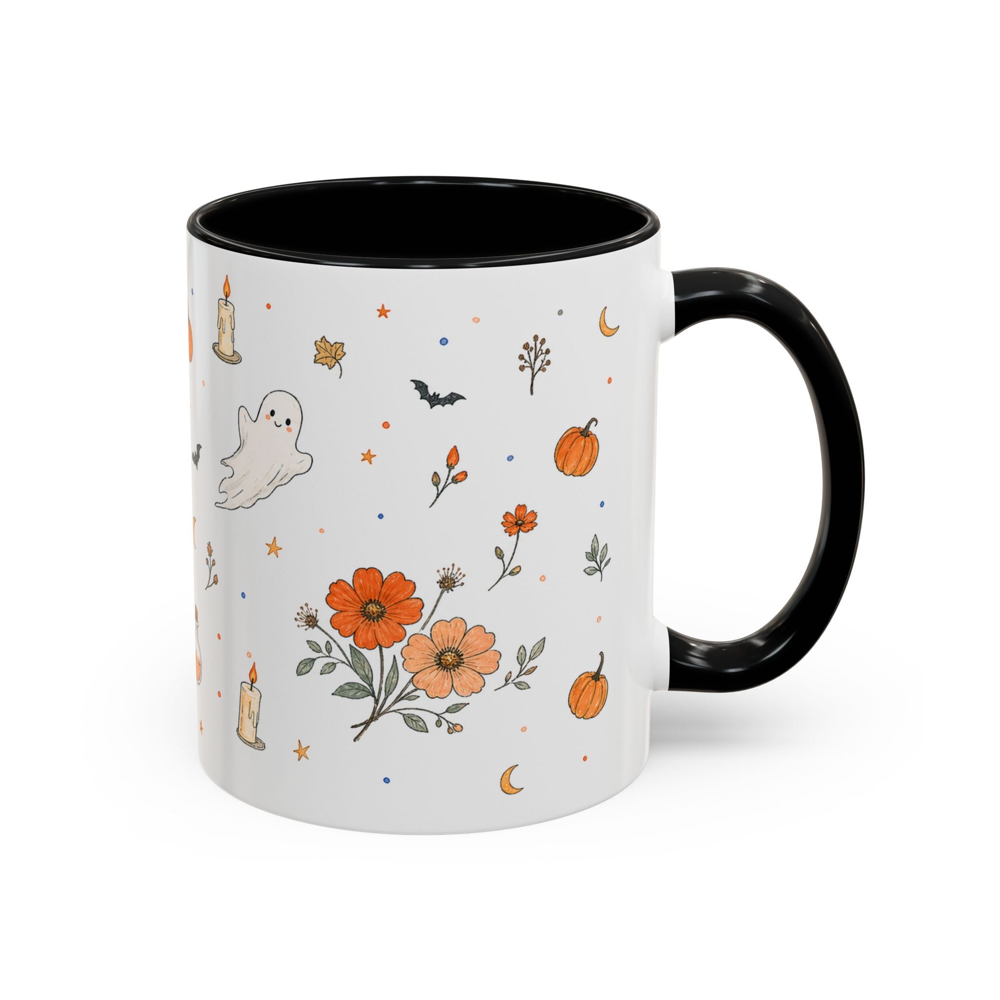 Friendly Ghost Halloween Mug | Pumpkin Flower Watercolor Gift | Accent Cup 11oz 15oz