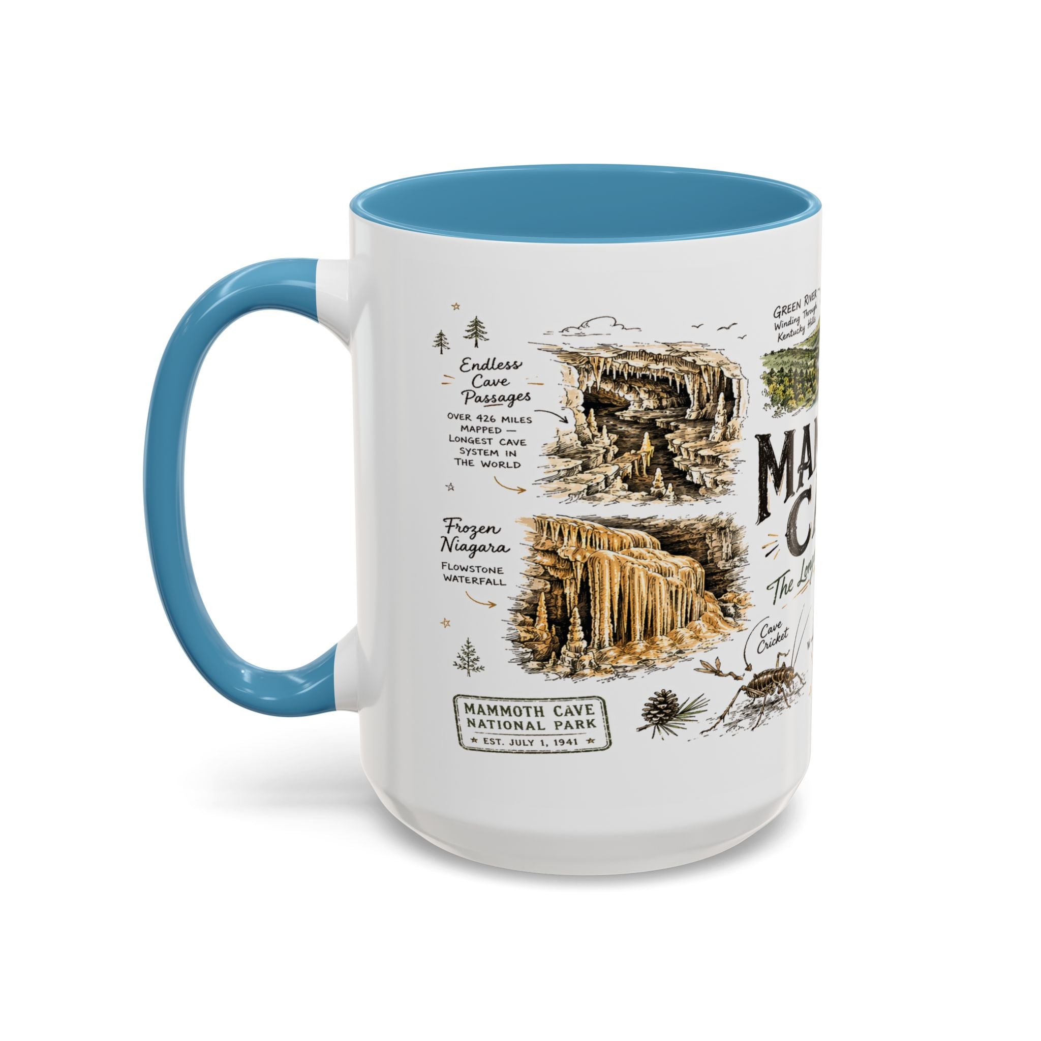 Mammoth Cave National Park Coffee Mug | Kentucky Cave Exploration Hiking Gift | Accent Color Ceramic 11oz 15oz