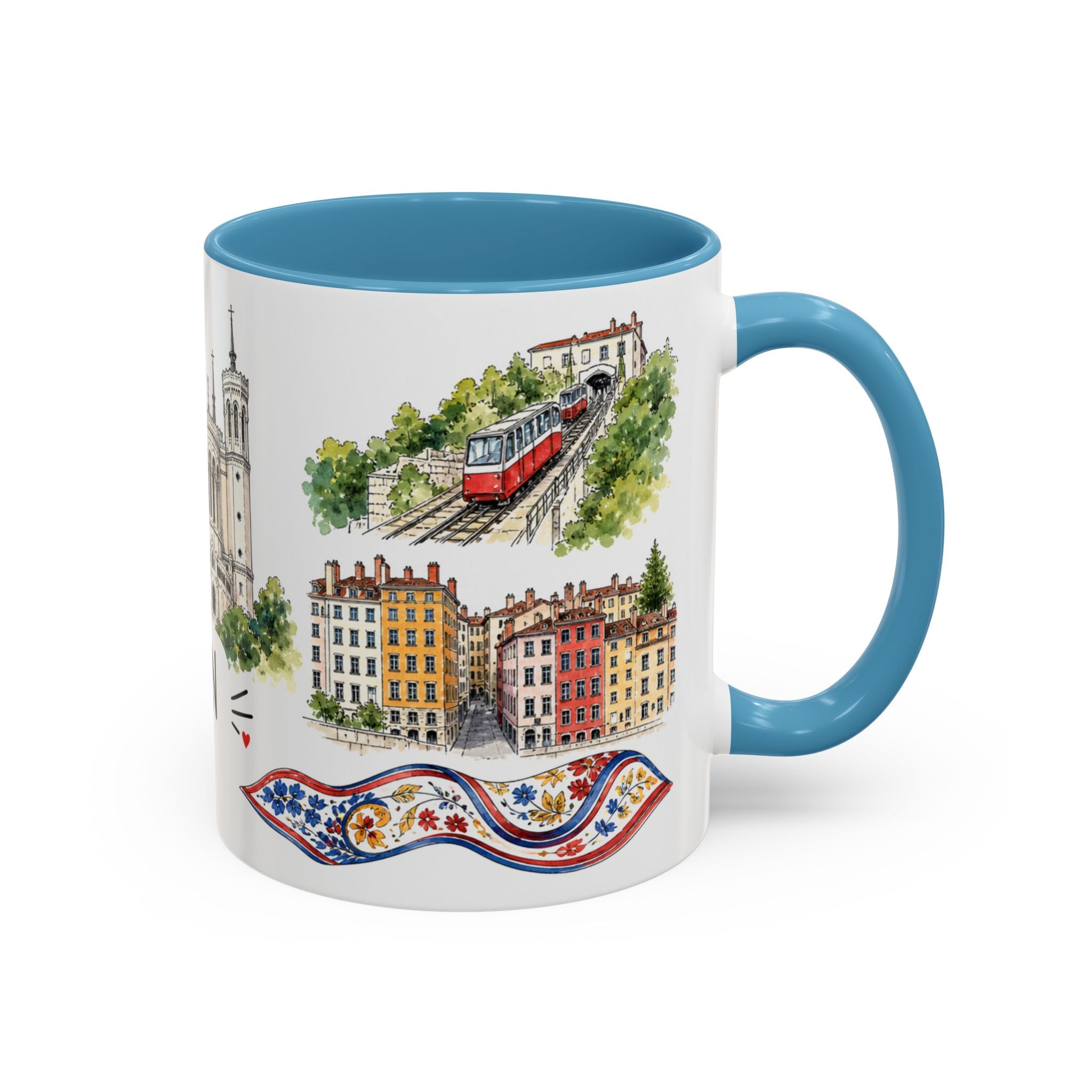 Lyon Illustrated Travel Mug | City Souvenir Accent Coffee Mug | 11oz 15oz Ceramic Cup