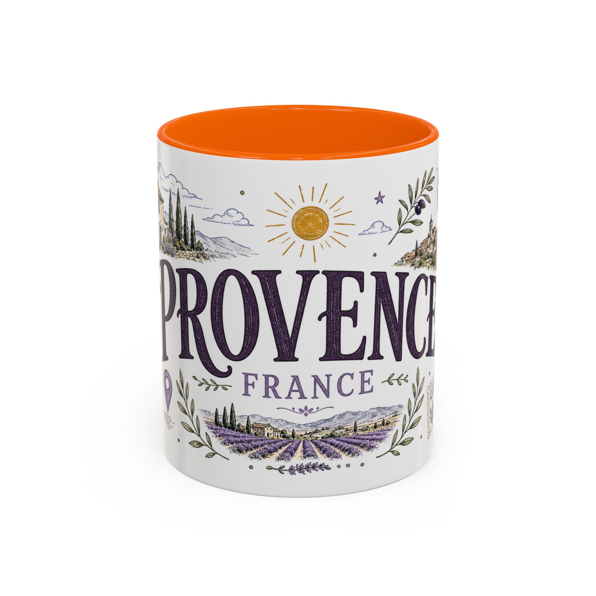 Provence Coffee Mug | Travel Destination Souvenir Gift | Accent Color Ceramic 11oz 15oz