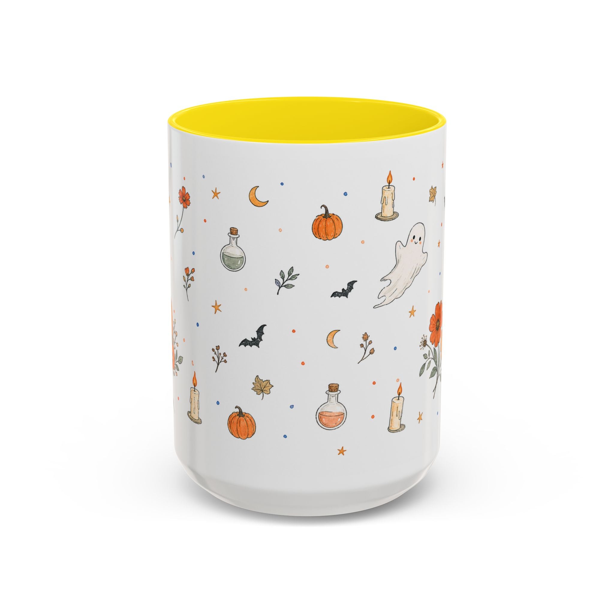 Friendly Ghost Halloween Mug | Pumpkin Flower Watercolor Gift | Accent Cup 11oz 15oz