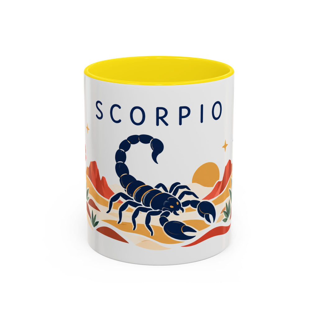 Scorpio Zodiac Coffee Mug | Scorpion and Desert Design | Astrology Birthday Gift | 11 oz 15 oz Ceramic Accent Mug