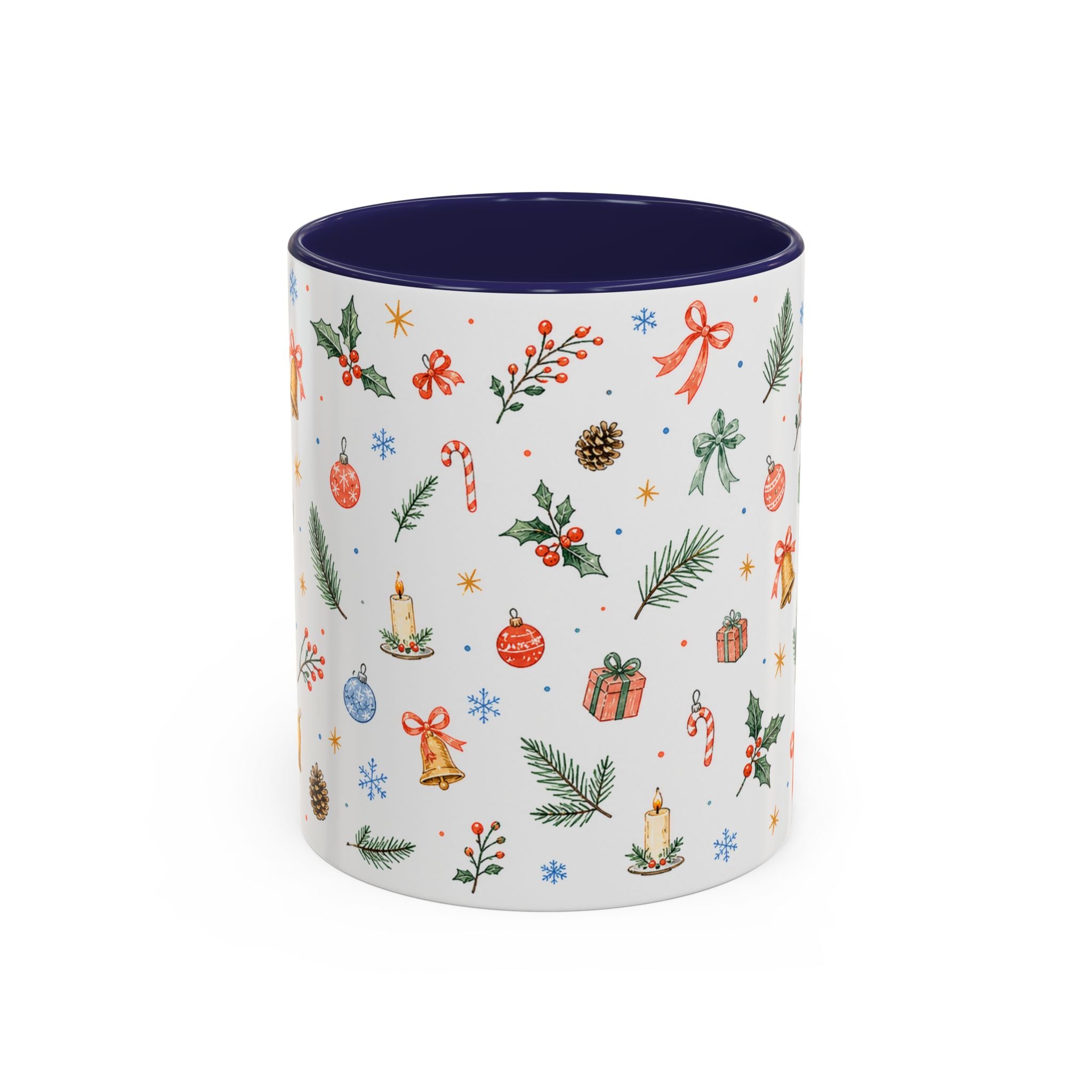 Christmas Bell Mug | Ribbon Gift Watercolor Holiday Cup | Accent Coffee Mug 11oz 15oz