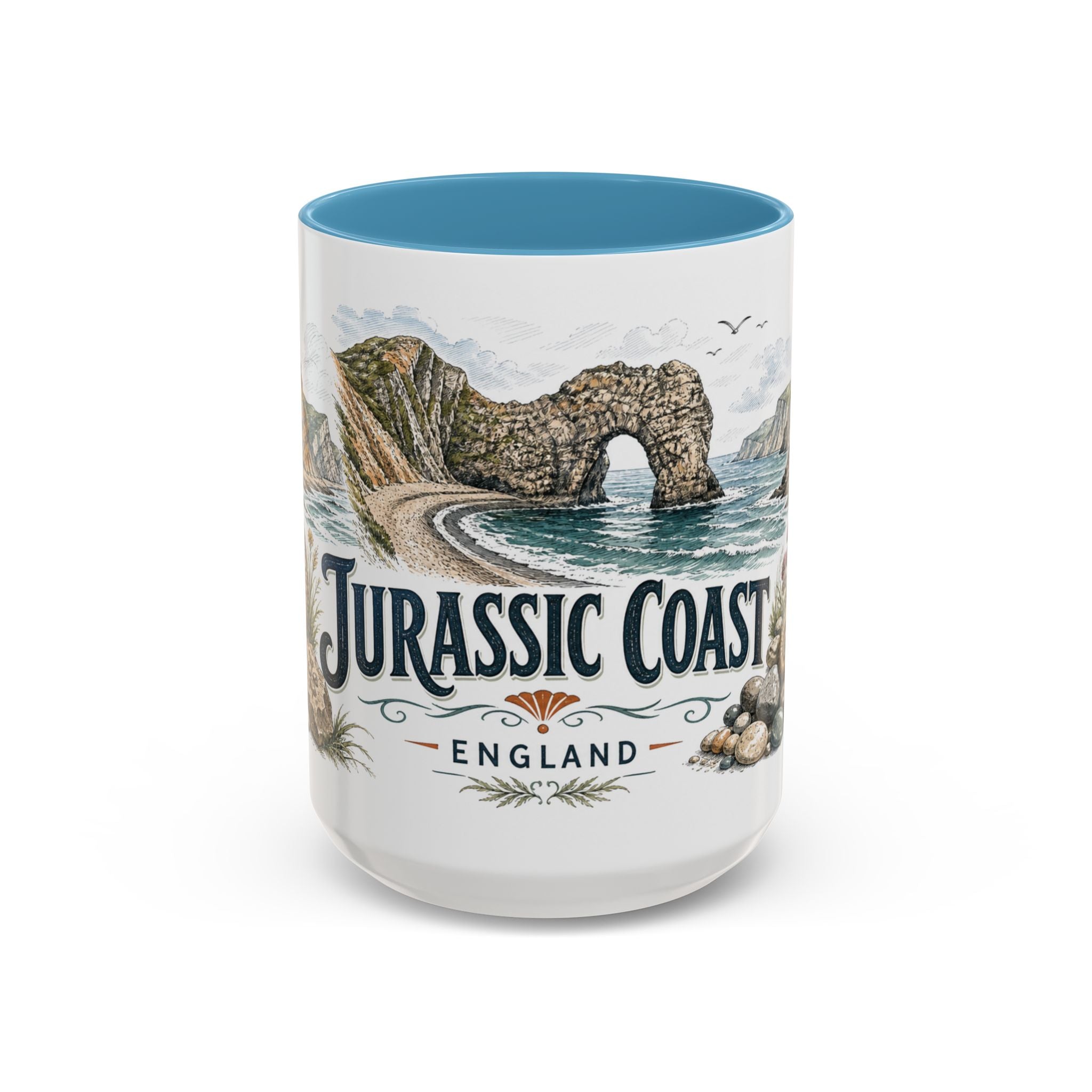 Jurassic Coast Mug, England Travel Souvenir, Bucket List Gift, Accent Ceramic Coffee Mug 11oz 15oz