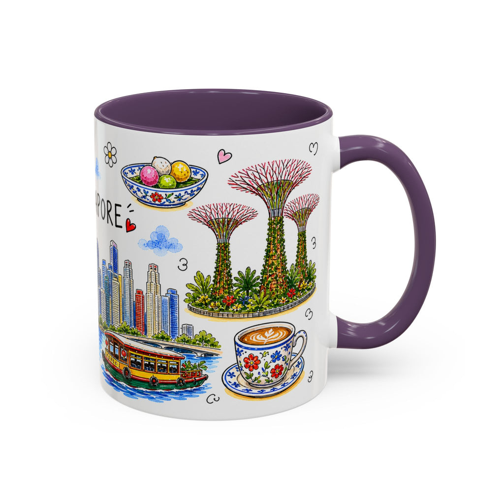 Singapore Illustrated Travel Mug | City Souvenir Accent Coffee Mug | 11oz 15oz Ceramic Cup