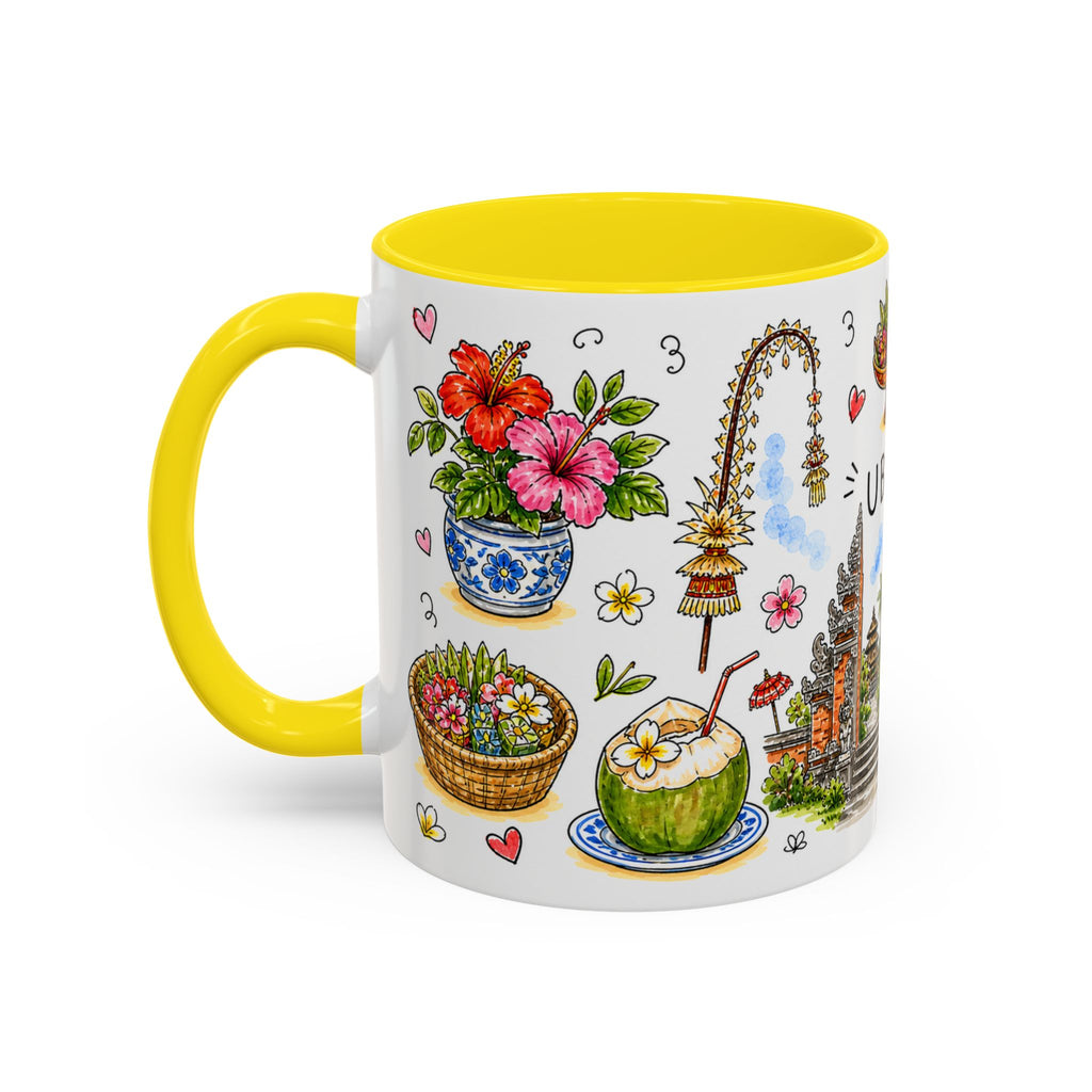 Ubud Illustrated Travel Mug | City Souvenir Accent Coffee Mug | 11oz 15oz Ceramic Cup