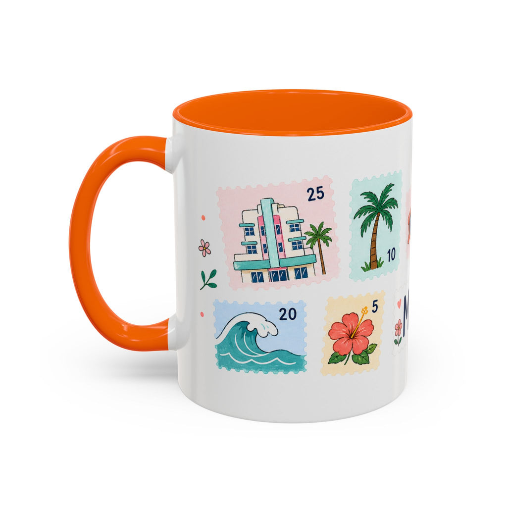 Miami Coffee Mug | Postage Stamp Collage Mug | Travel Souvenir Accent Cup 11oz 15oz