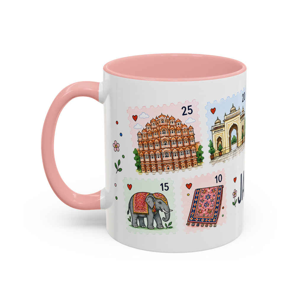 Jaipur Coffee Mug | Postage Stamp Collage Mug | Travel Souvenir Accent Cup 11oz 15oz