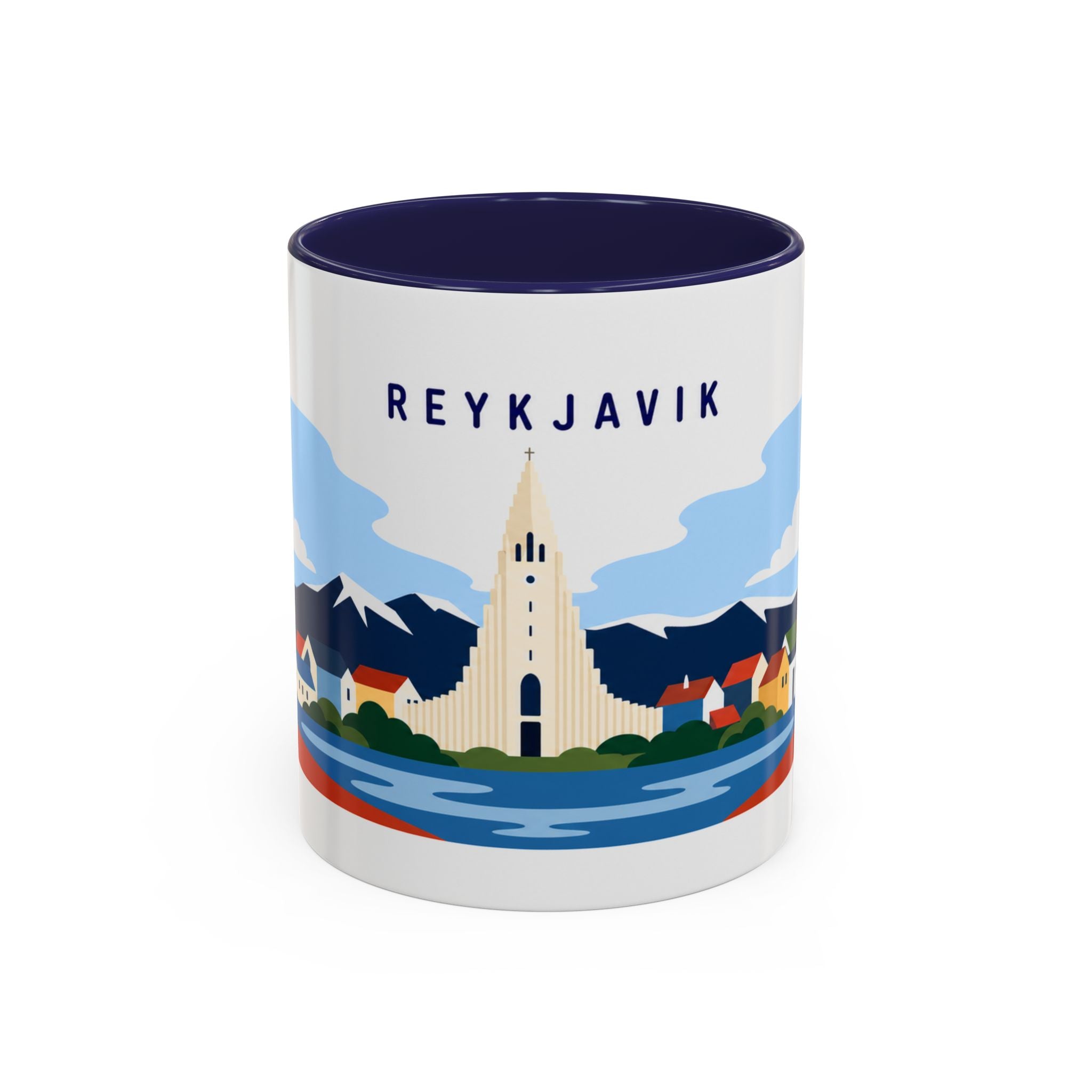 Reykjavik Coffee Mug | Travel Destination Souvenir Gift | Accent Color Ceramic 11oz 15oz