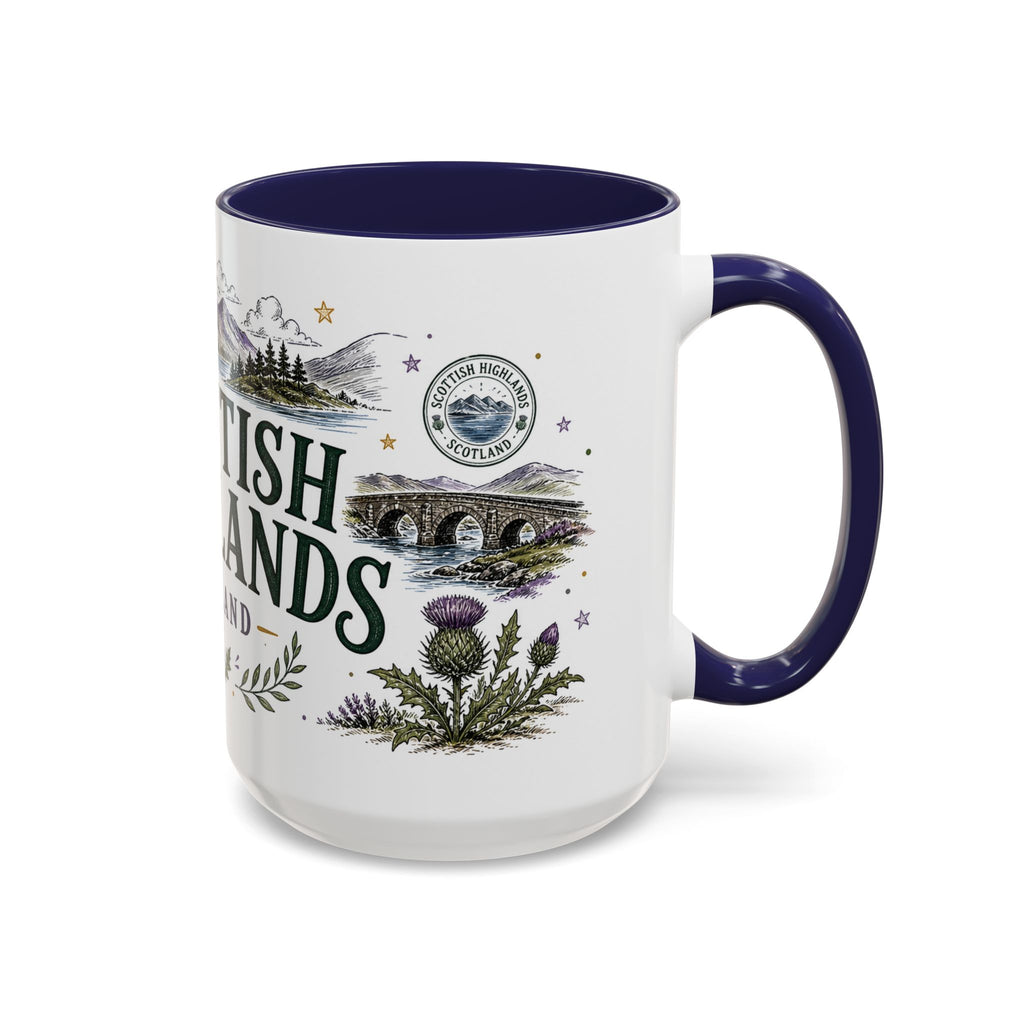 Scottish Highlands Coffee Mug | Travel Destination Souvenir Gift | Accent Color Ceramic 11oz 15oz