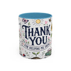 Thank You Teacher Coffee Mug | For Helping Me Grow Appreciation Gift | Accent Color Ceramic 11oz 15oz