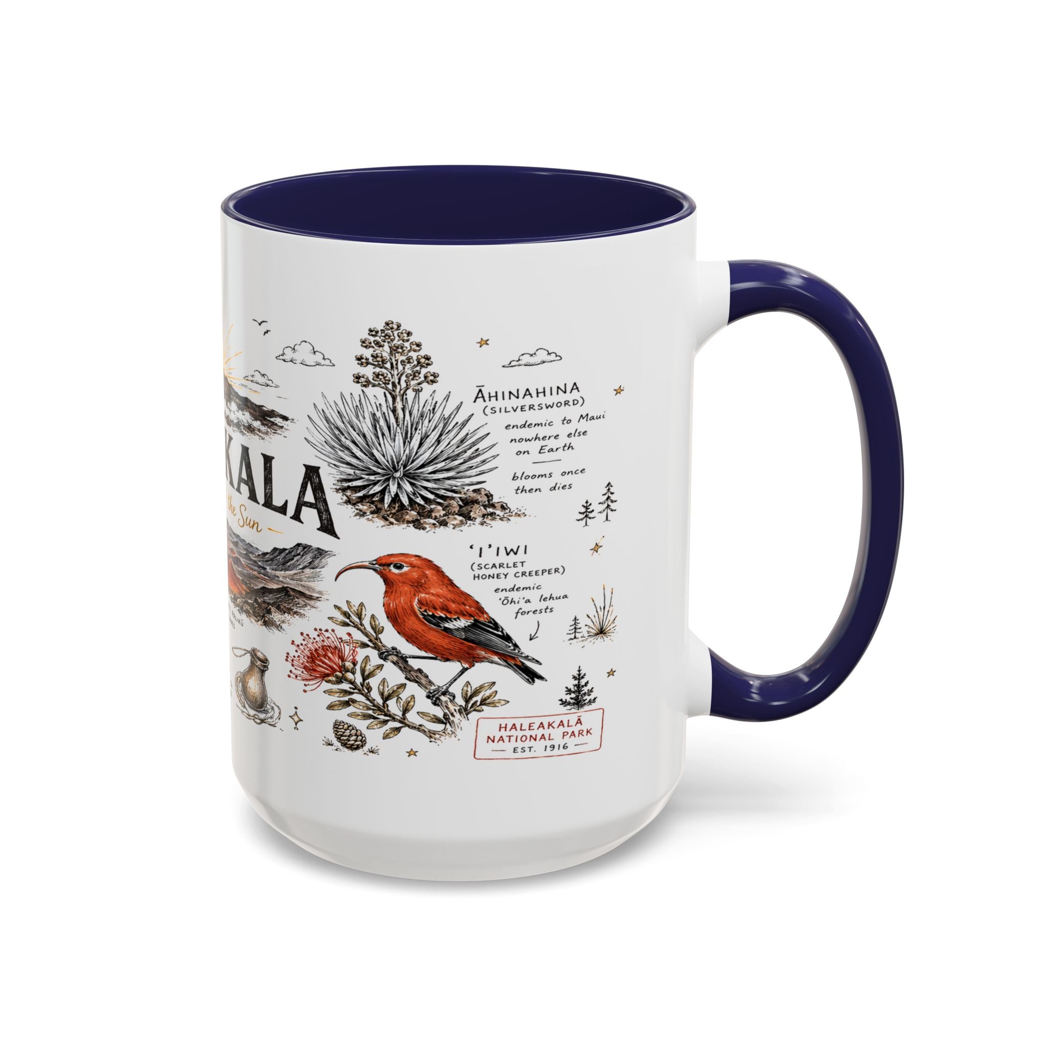 Haleakala National Park Coffee Mug | Hawaii Maui Sunrise Crater Gift | Accent Color Ceramic 11oz 15oz