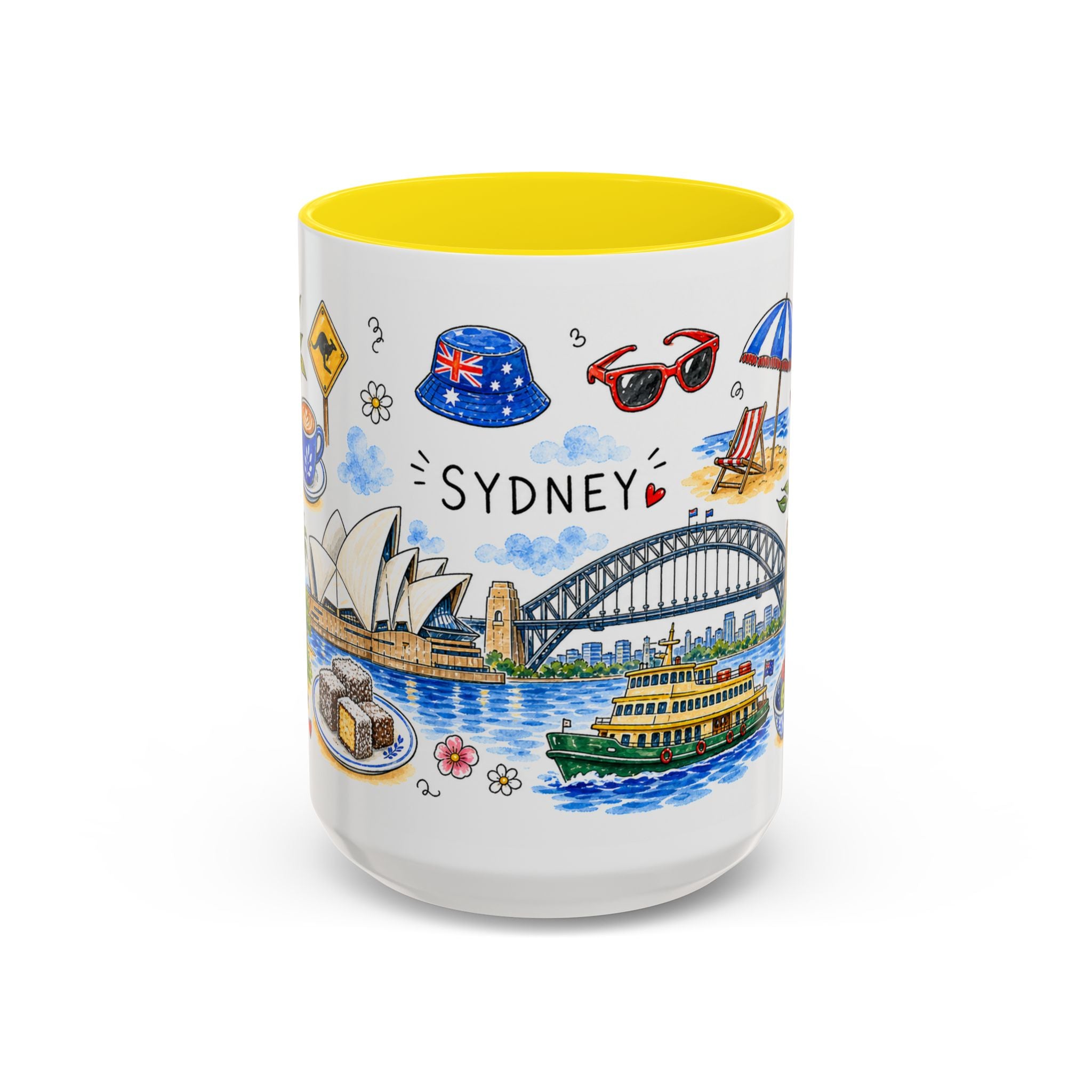 Sydney Illustrated Travel Mug | City Souvenir Accent Coffee Mug | 11oz 15oz Ceramic Cup