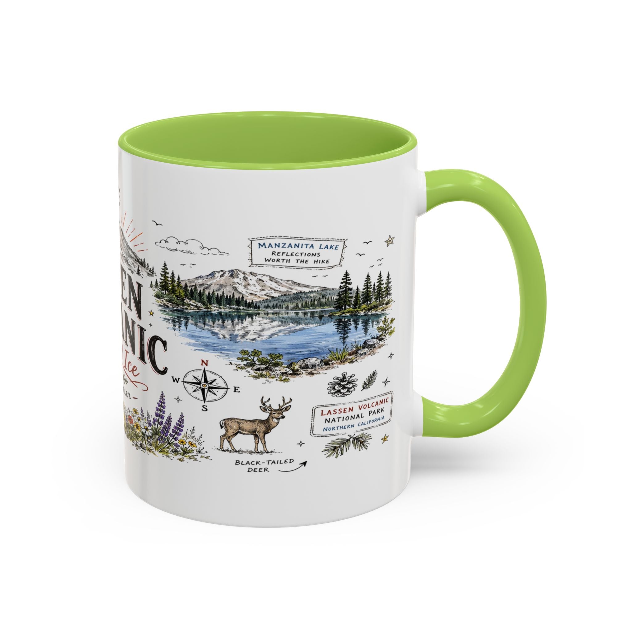 Lassen Volcanic National Park Coffee Mug | California Volcano Geothermal Hiking Gift | Accent Color Ceramic 11oz 15oz