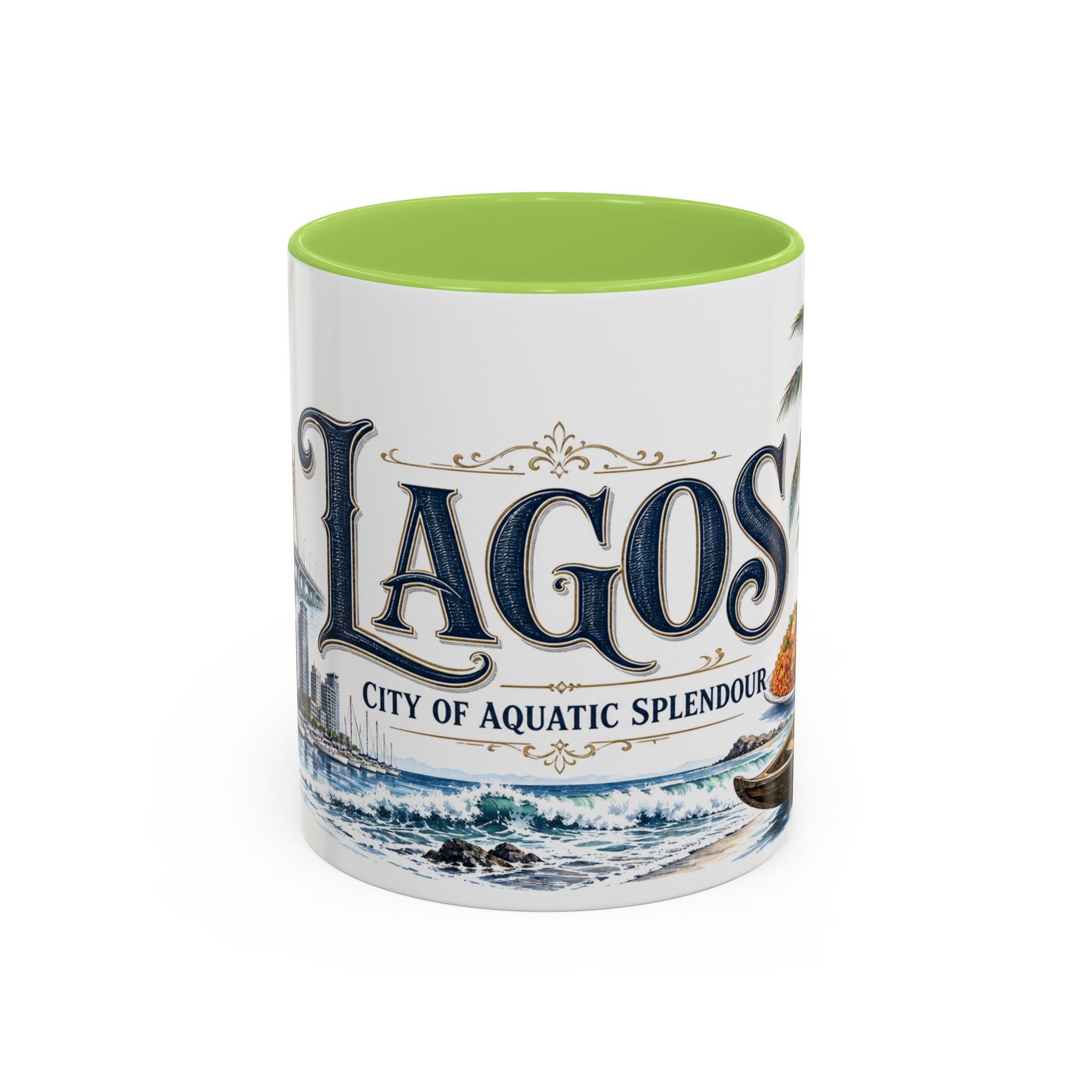 Lagos Coffee Mug | Nigeria Travel Souvenir | Vintage Illustrated City Gift | 11 oz 15 oz Accent Mug