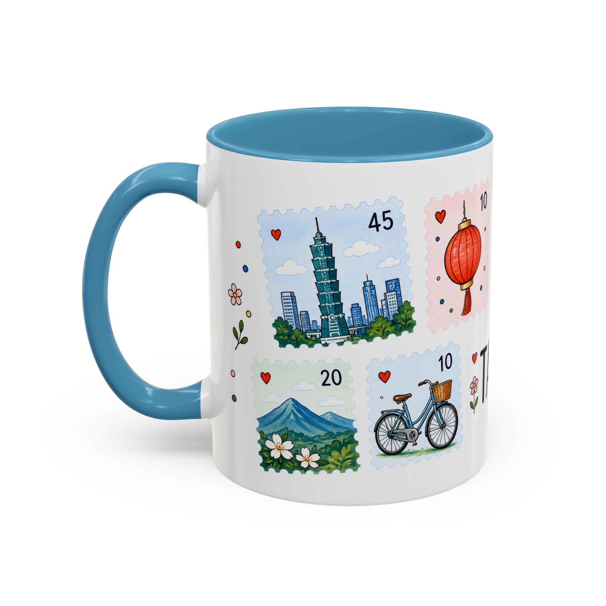 Taipei Coffee Mug | Postage Stamp Collage Mug | Travel Souvenir Accent Cup 11oz 15oz