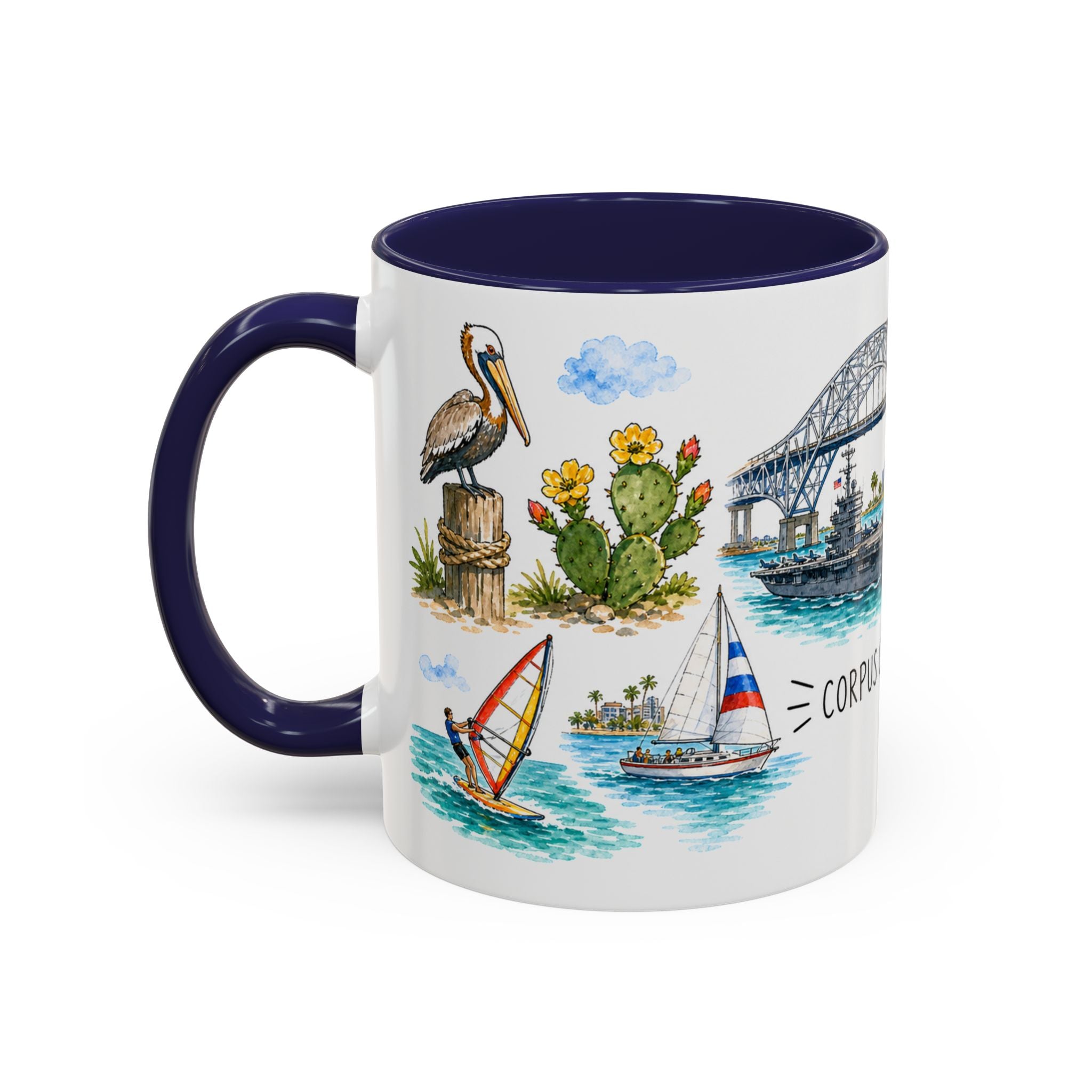 Corpus Christi Illustrated Travel Mug | City Souvenir Accent Coffee Mug | 11oz 15oz Ceramic Cup