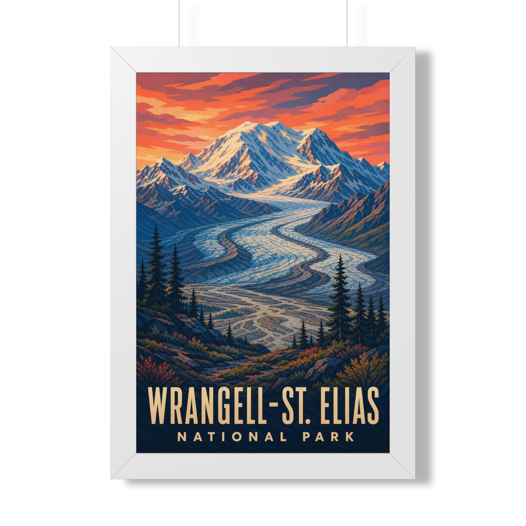 WrangellSt. Elias National Park Framed Poster | Vintage Travel Wall Art | Black Walnut White Frame | 16x24 20x30