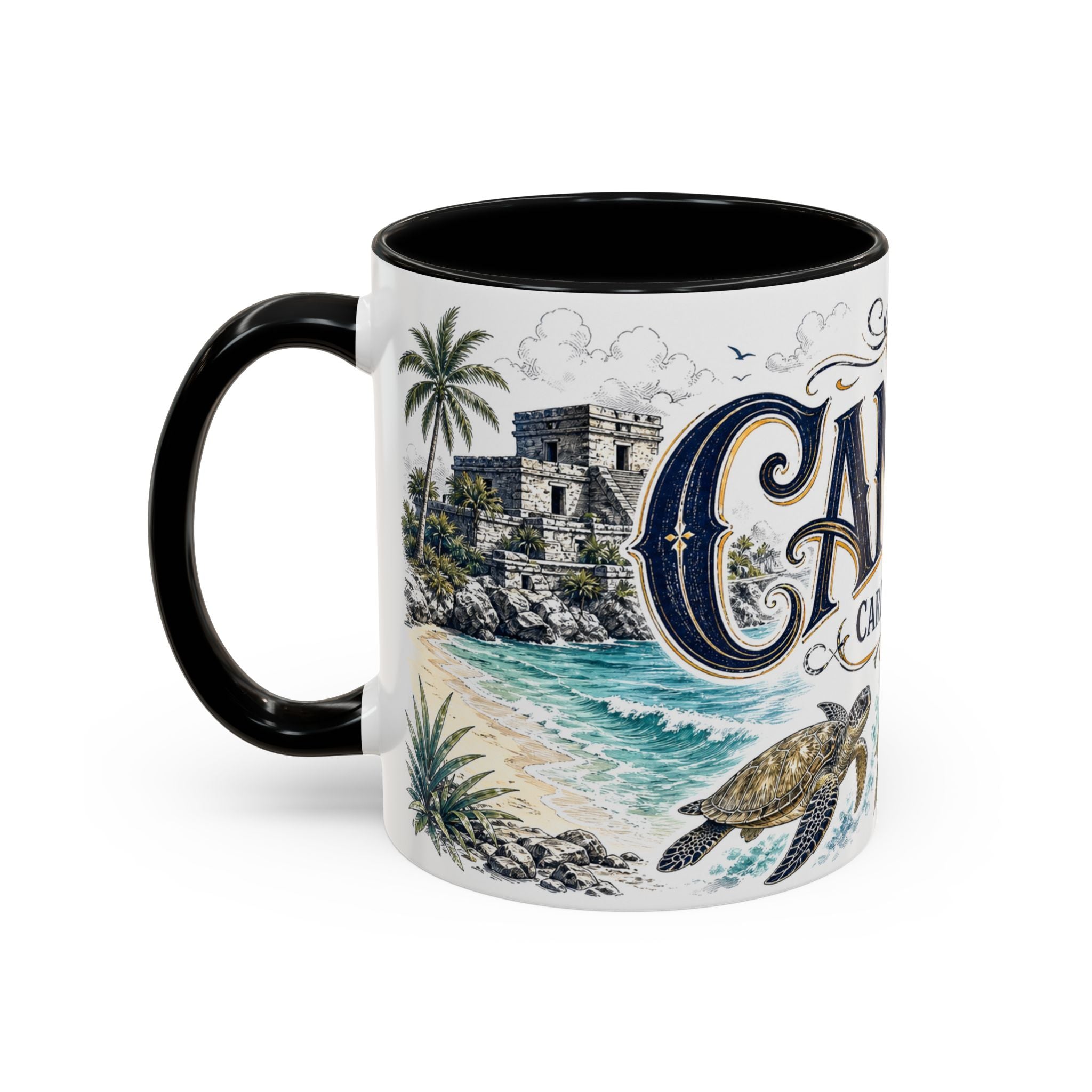 Cancun Coffee Mug | Mexico Travel Souvenir | Vintage Illustrated City Gift | 11 oz 15 oz Accent Mug