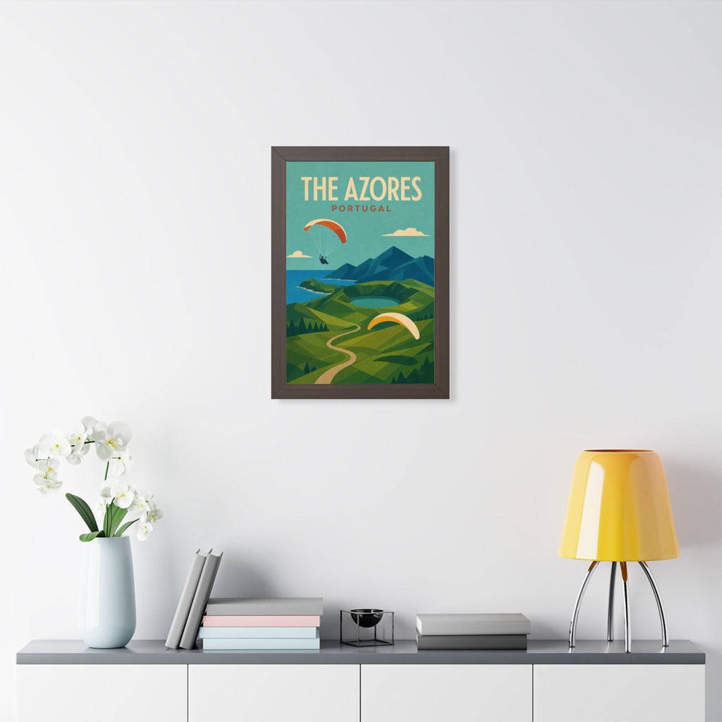 Azores Portugal Framed Poster | Vintage Travel Wall Art | Black Walnut White Frame | 16x24 20x30
