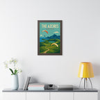 Azores Portugal Framed Poster | Vintage Travel Wall Art | Black Walnut White Frame | 16x24 20x30