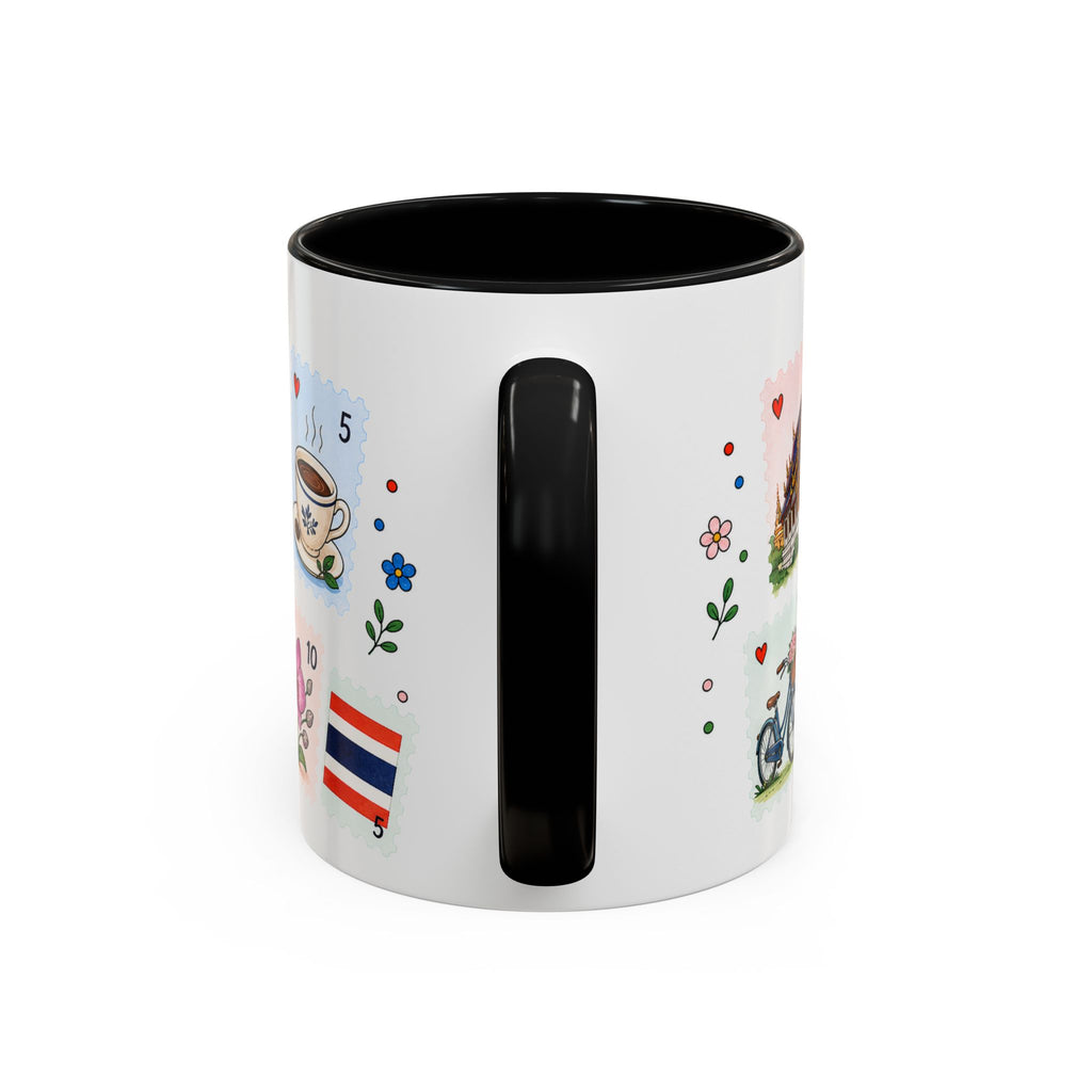 Chiang Mai Coffee Mug | Postage Stamp Collage Mug | Travel Souvenir Accent Cup 11oz 15oz