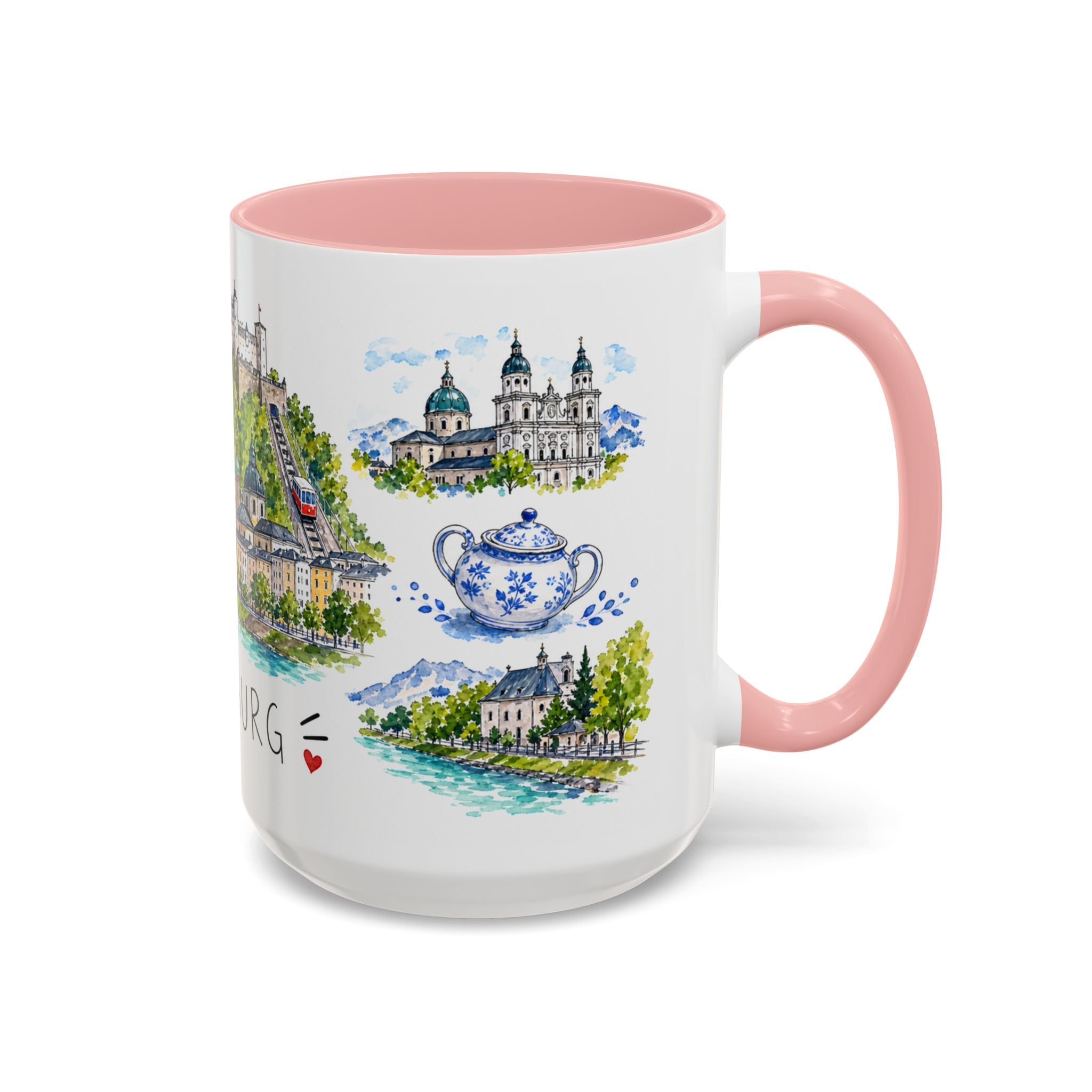 Salzburg Illustrated Travel Mug | City Souvenir Accent Coffee Mug | 11oz 15oz Ceramic Cup