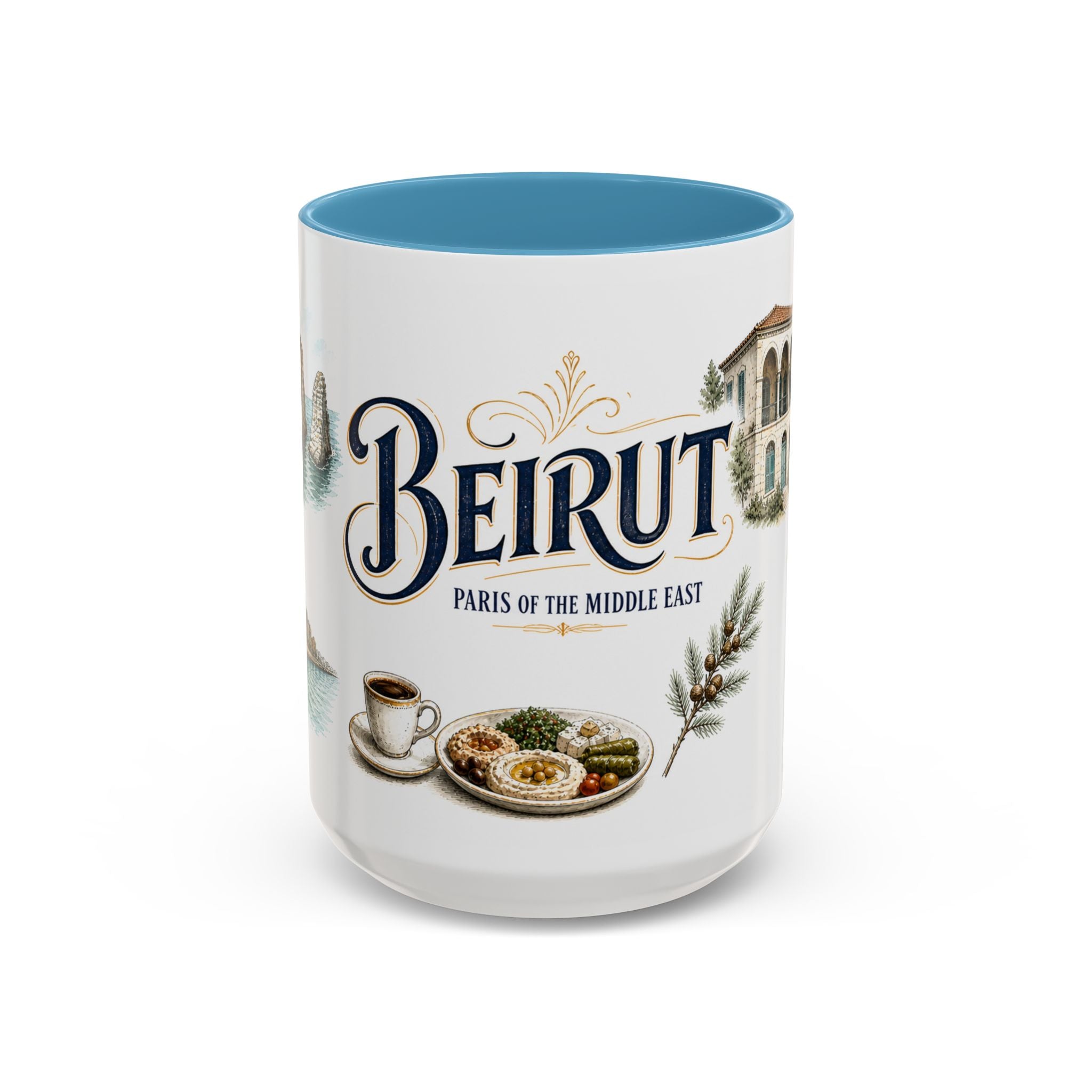 Beirut Coffee Mug | Lebanon Travel Souvenir | Vintage Illustrated City Gift | 11 oz 15 oz Accent Mug