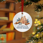 A Little Winter Warmth Baking Round Metal Ornament | Holiday Gift