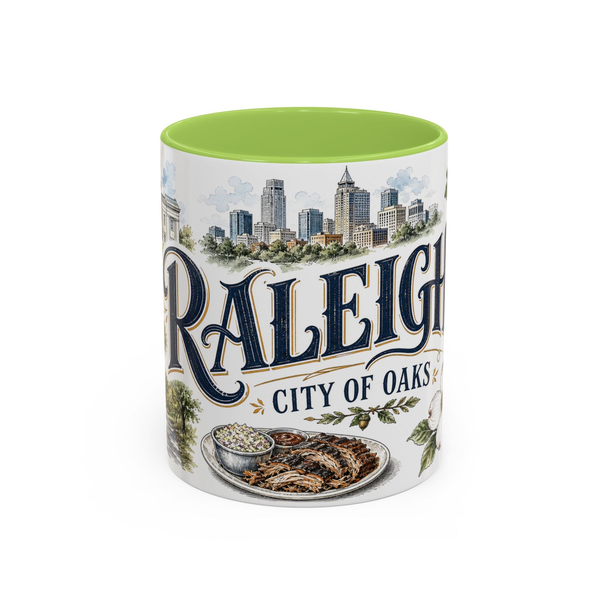 Raleigh Coffee Mug | United States Travel Souvenir | Vintage Illustrated City Gift | 11 oz 15 oz Accent Mug