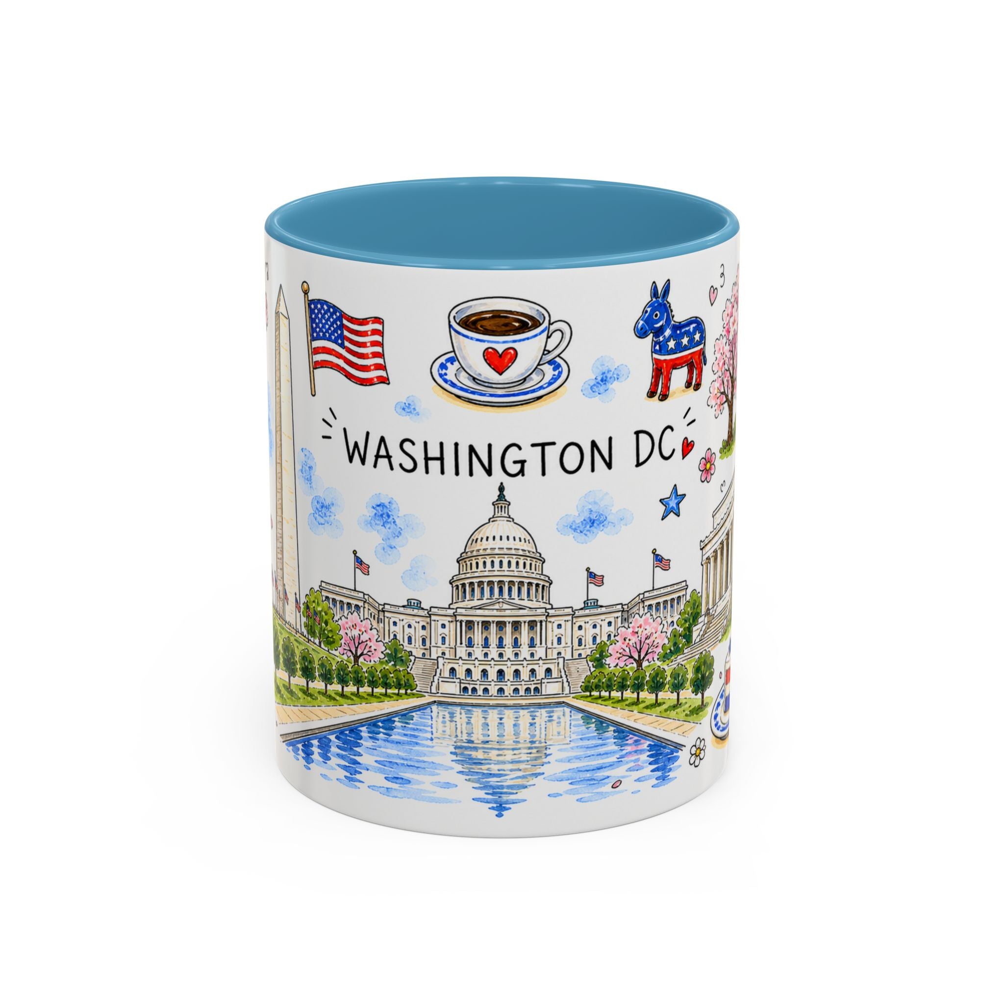Washington DC Illustrated Travel Mug | City Souvenir Accent Coffee Mug | 11oz 15oz Ceramic Cup