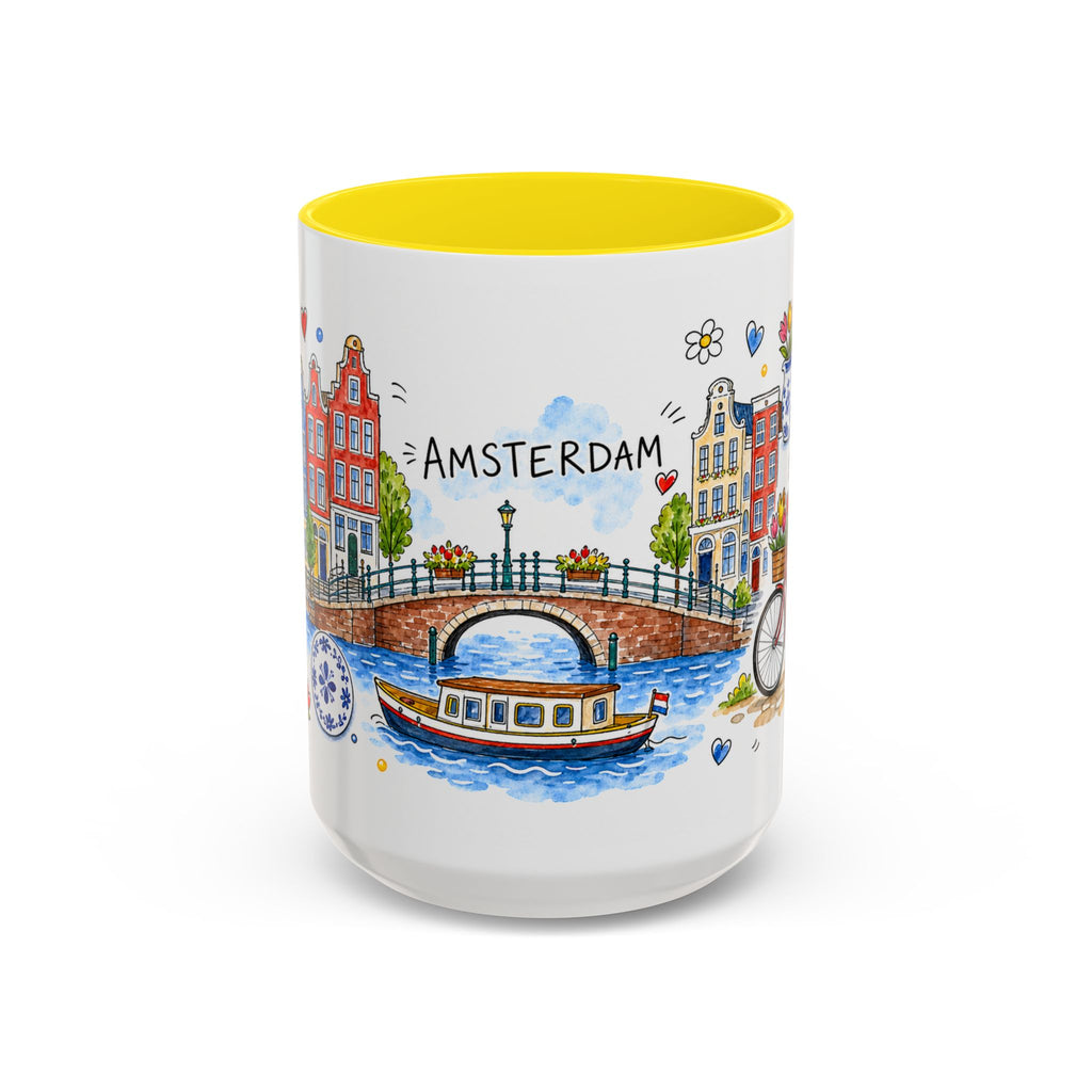 Amsterdam Travel Mug | European City Souvenir Accent Coffee Mug | 11oz 15oz Ceramic Cup