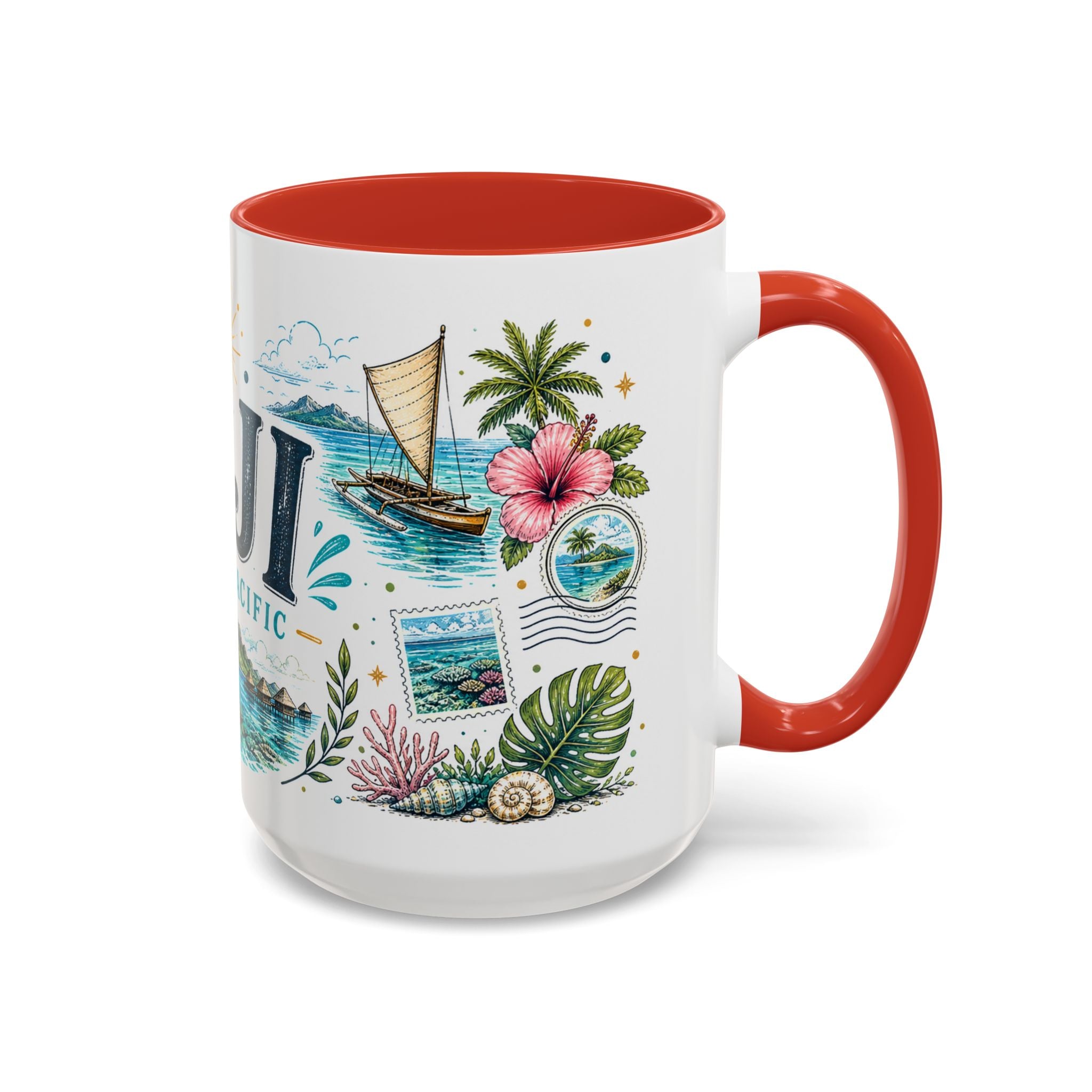Fiji Coffee Mug | Travel Destination Souvenir Gift | Accent Color Ceramic 11oz 15oz