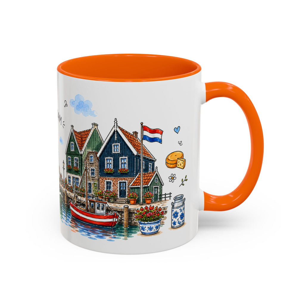 Volendam Illustrated Travel Mug | Netherlands Souvenir Accent Coffee Mug | 11oz 15oz Ceramic Cup