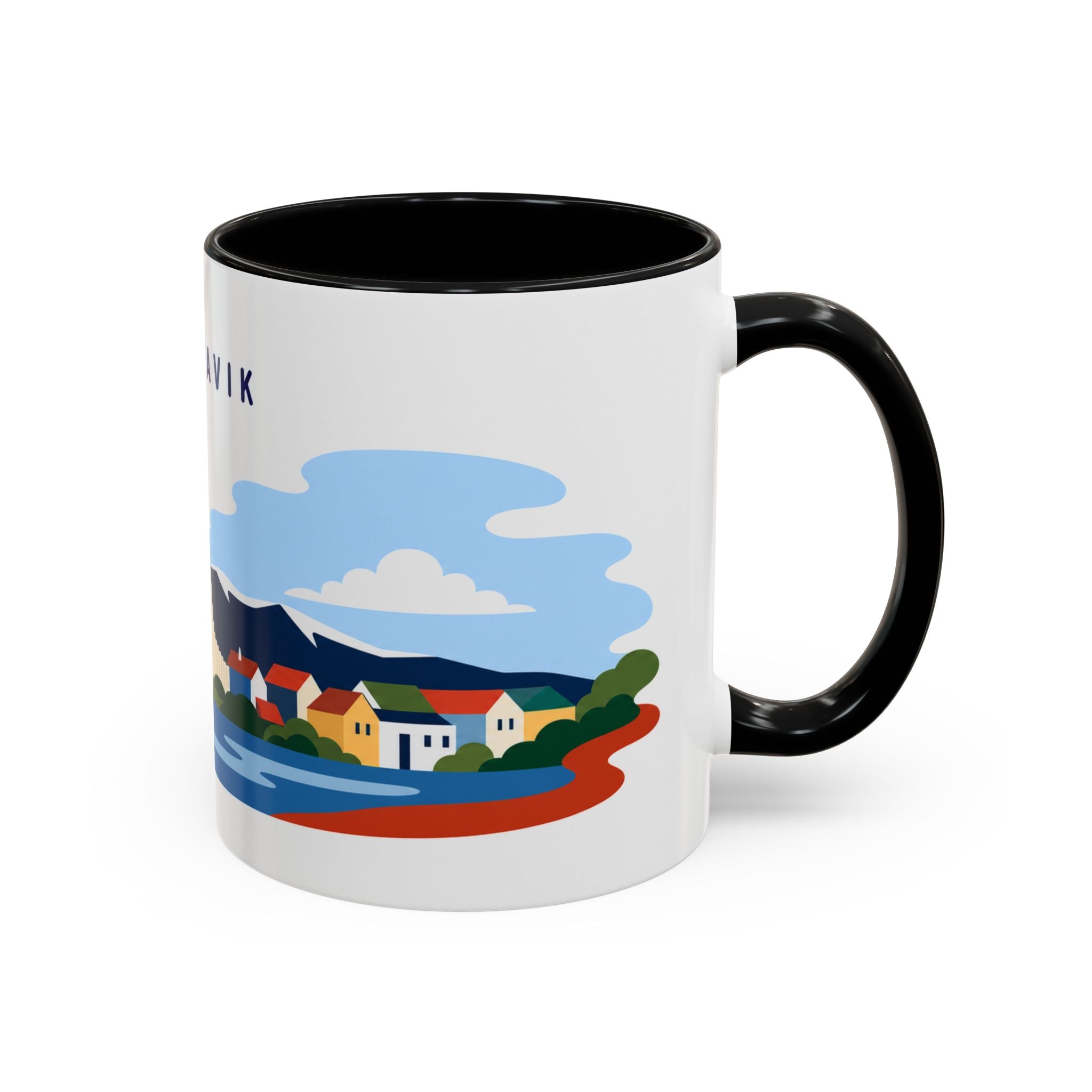 Reykjavik Coffee Mug | Travel Destination Souvenir Gift | Accent Color Ceramic 11oz 15oz