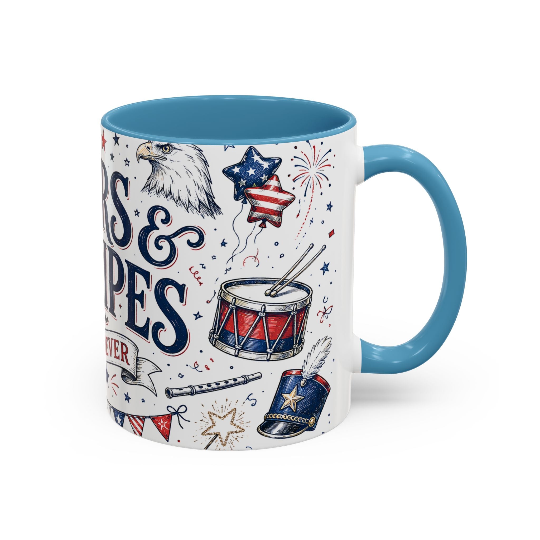 Stars and Stripes Forever Coffee Mug | Patriotic 4th of July Gift | Accent Color Ceramic 11oz 15oz