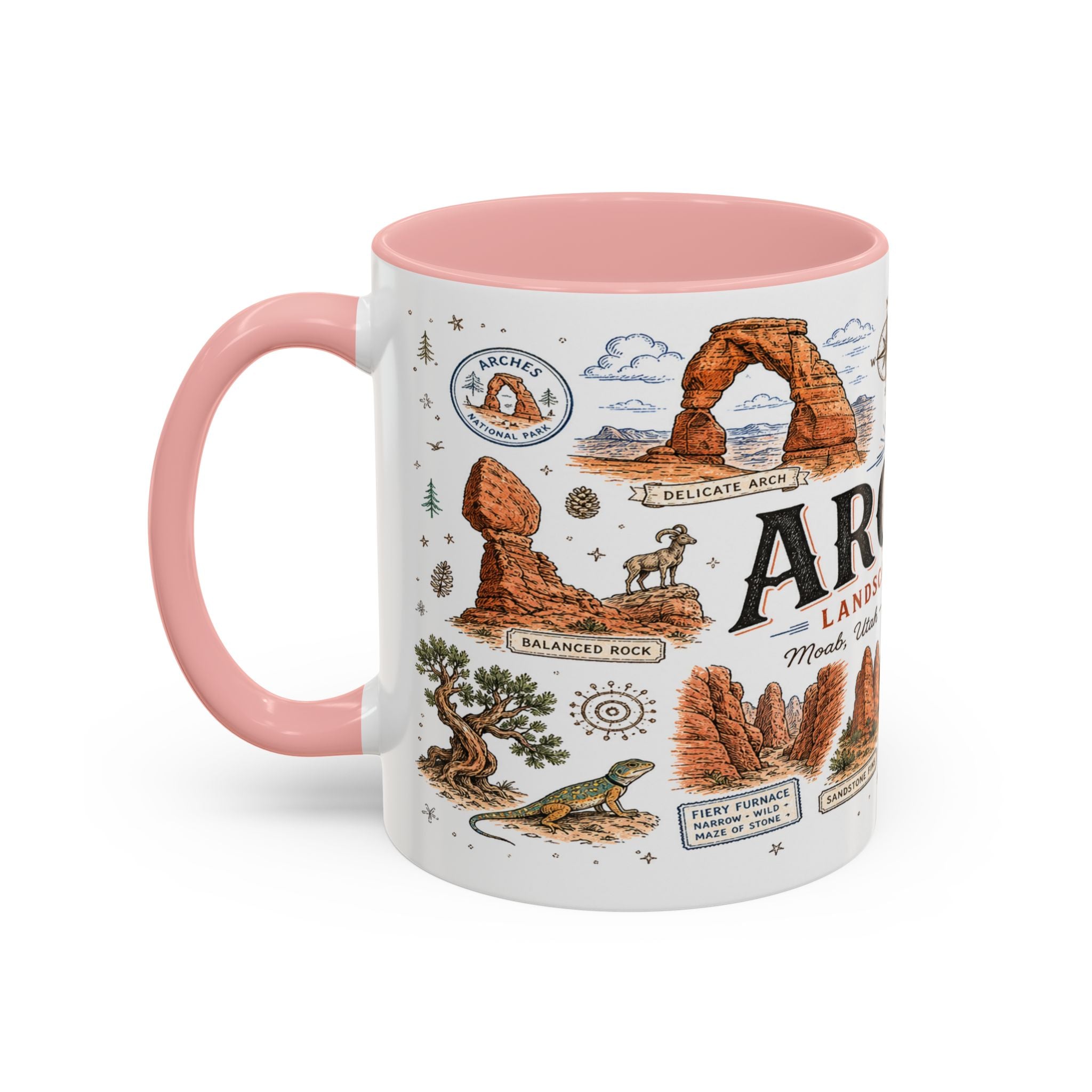 Arches Coffee Mug | National Park Hiking Utah Gift | Accent Color Ceramic 11oz 15oz