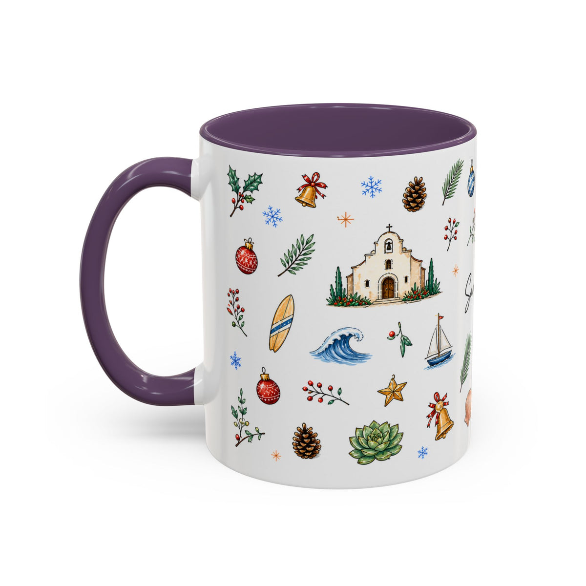 San Diego Christmas Mug | Watercolor City Souvenir, Holiday Travel Gift (11oz/15oz)