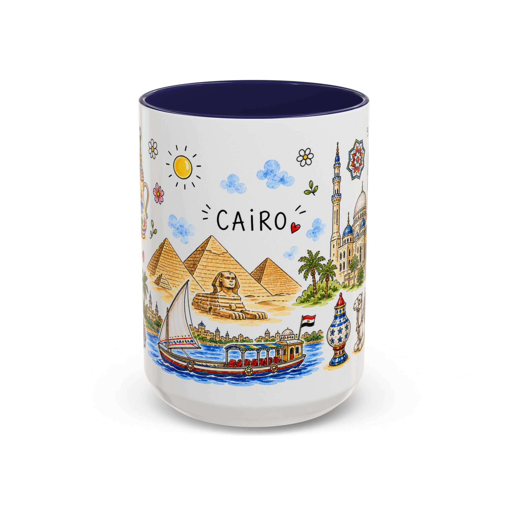 Cairo Illustrated Travel Mug | City Souvenir Accent Coffee Mug | 11oz 15oz Ceramic Cup