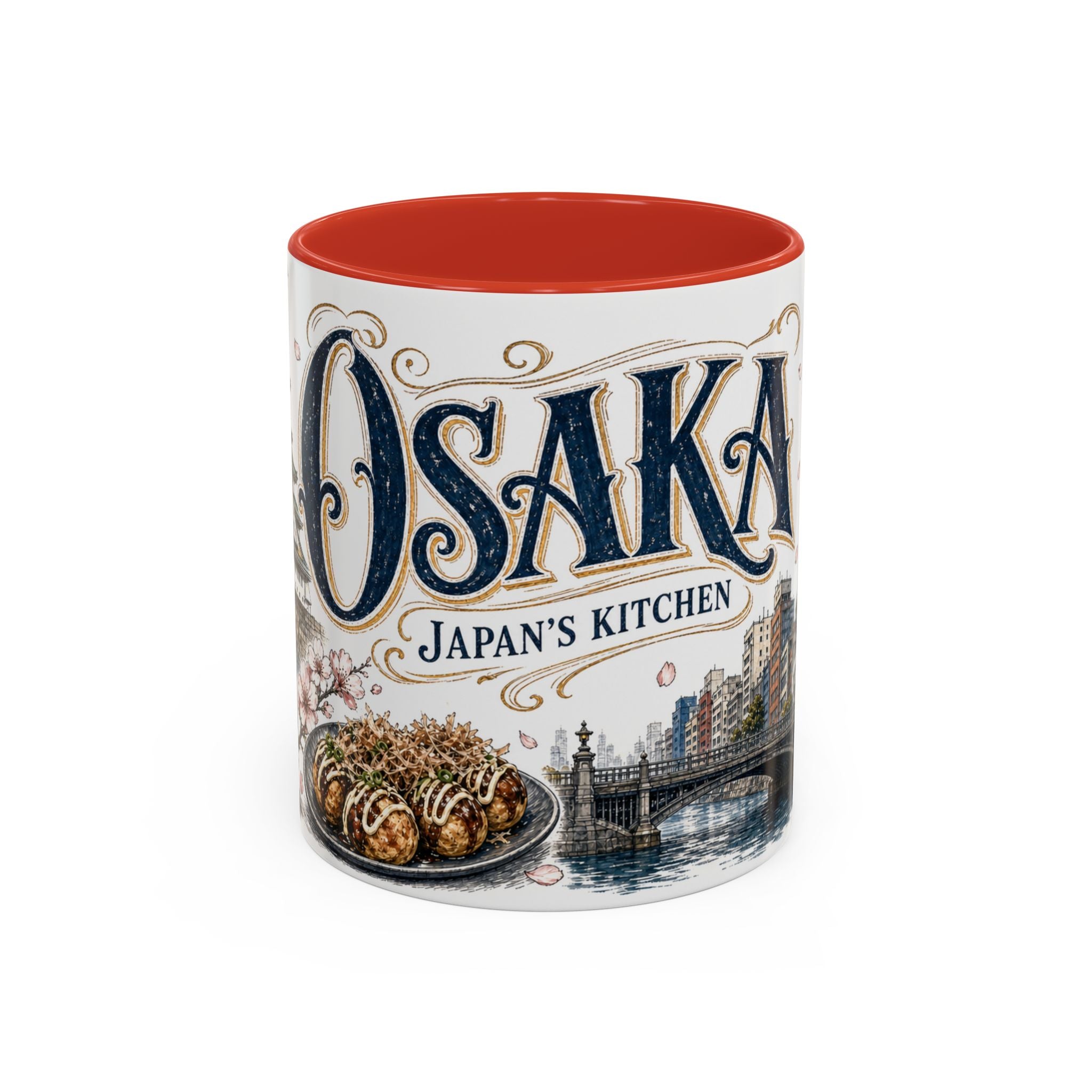 Osaka Coffee Mug | Japan Travel Souvenir | Vintage Illustrated City Gift | 11 oz 15 oz Accent Mug