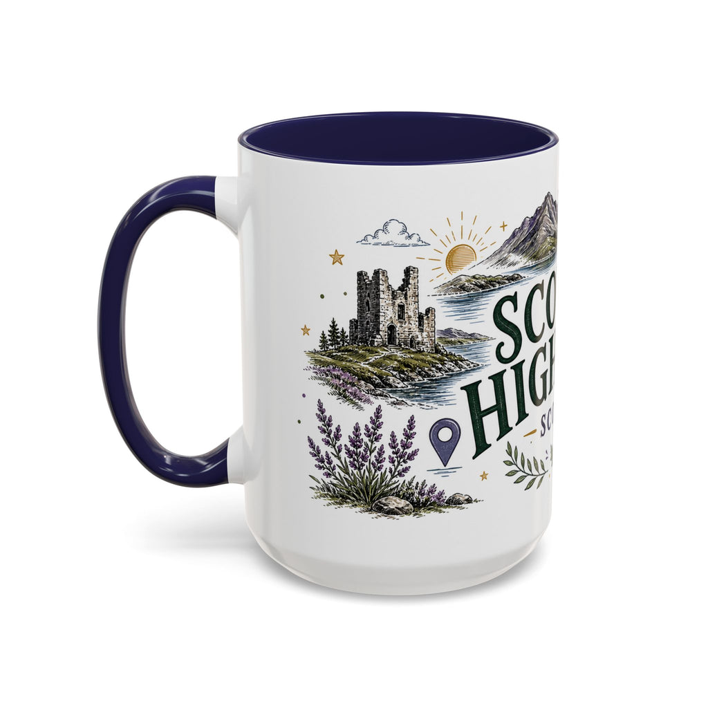 Scottish Highlands Coffee Mug | Travel Destination Souvenir Gift | Accent Color Ceramic 11oz 15oz