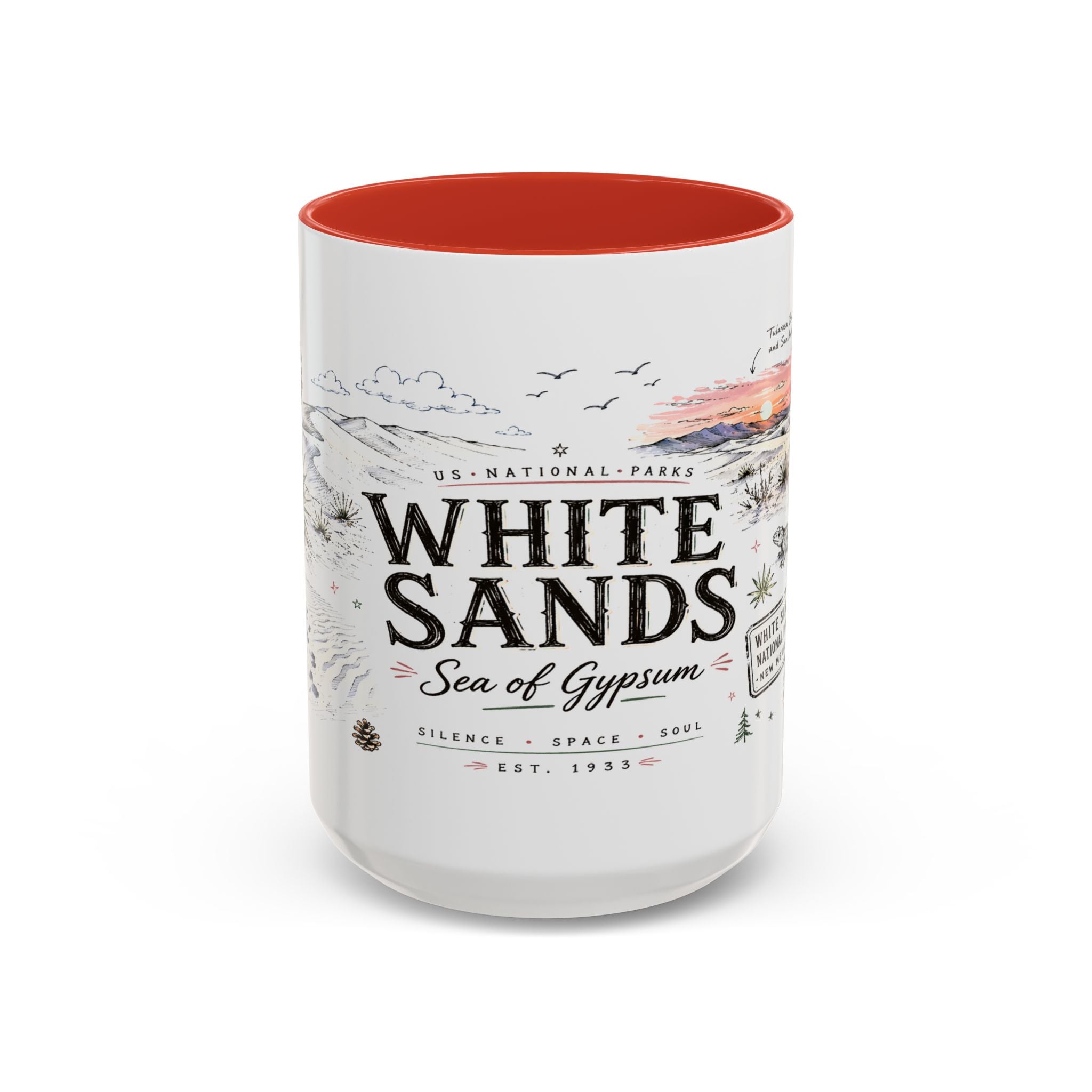 White Sands National Park Coffee Mug | New Mexico Desert Sand Dunes Gift | Accent Color Ceramic 11oz 15oz