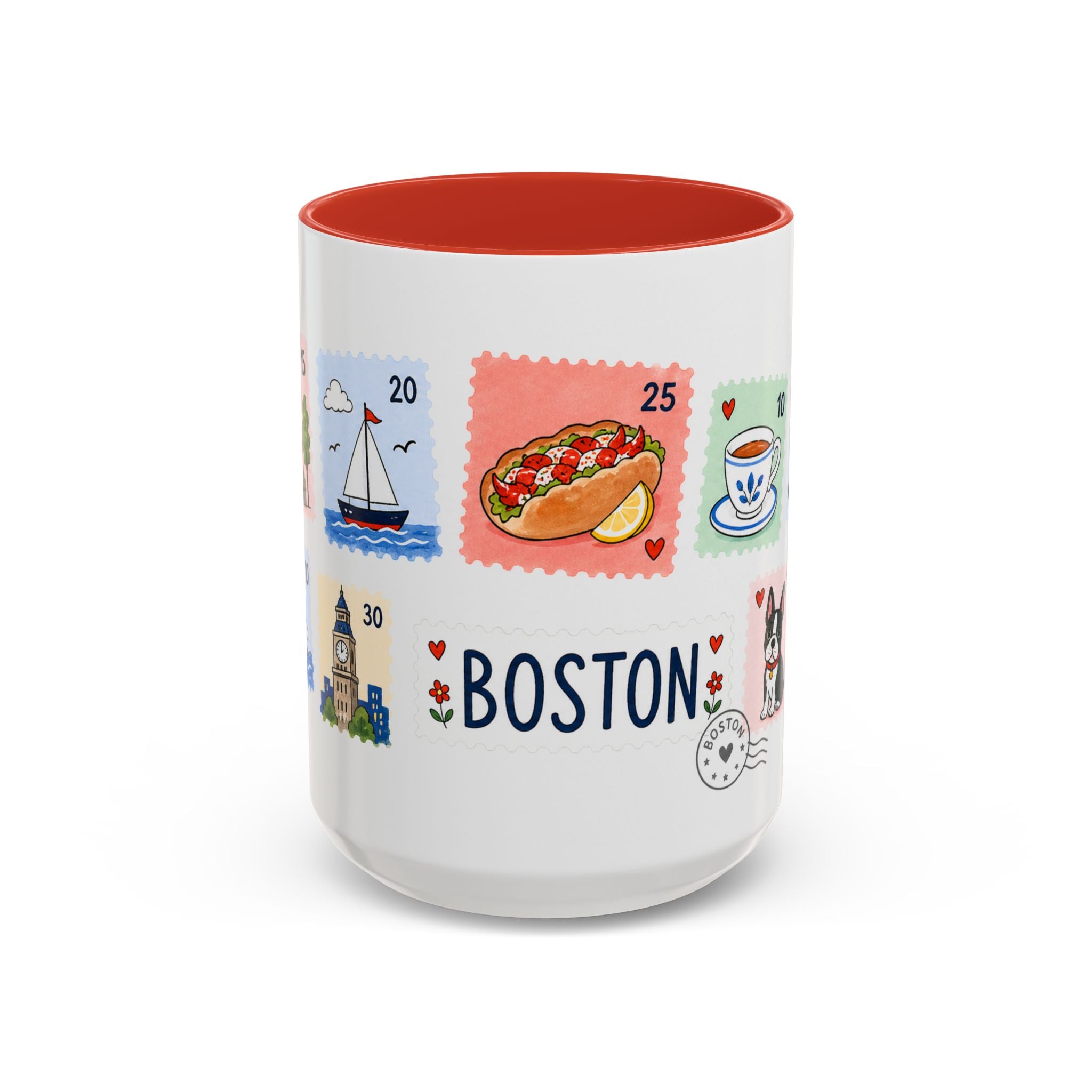 Boston Coffee Mug | Postage Stamp Collage Mug | Travel Souvenir Accent Cup 11oz 15oz