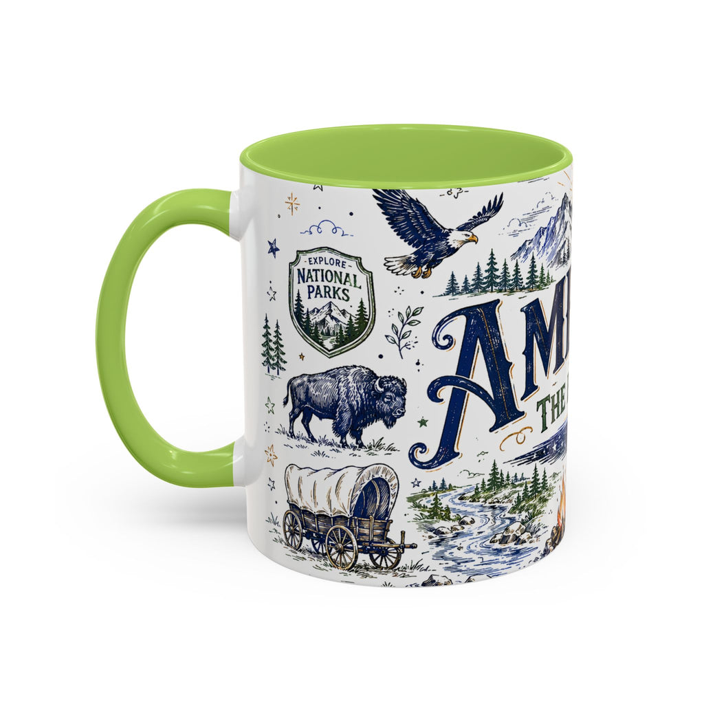 America the Beautiful Coffee Mug | Patriotic USA Gift | Accent Color Ceramic 11oz 15oz