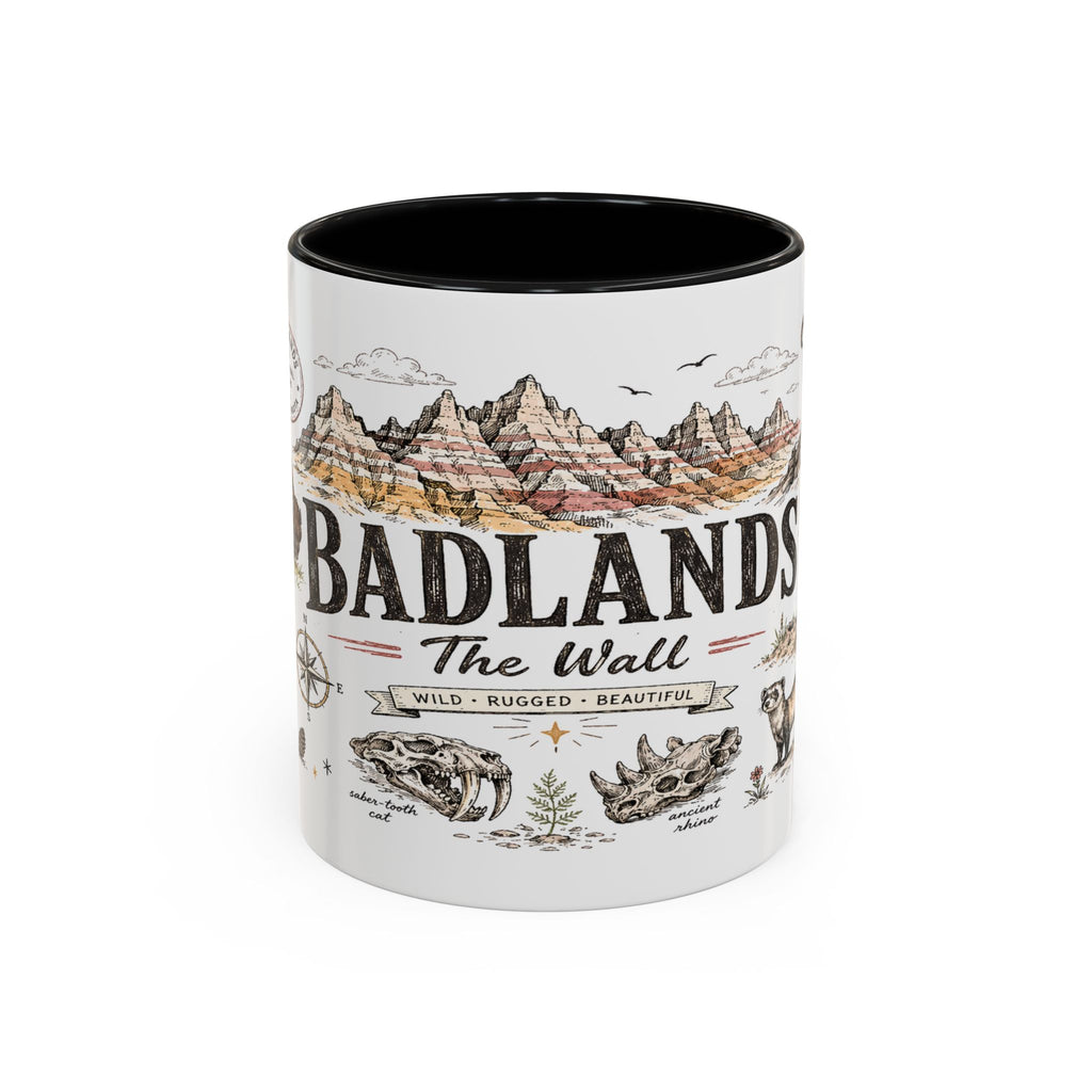 Badlands National Park Coffee Mug | South Dakota Prairie Fossil Hiking Gift | Accent Color Ceramic 11oz 15oz